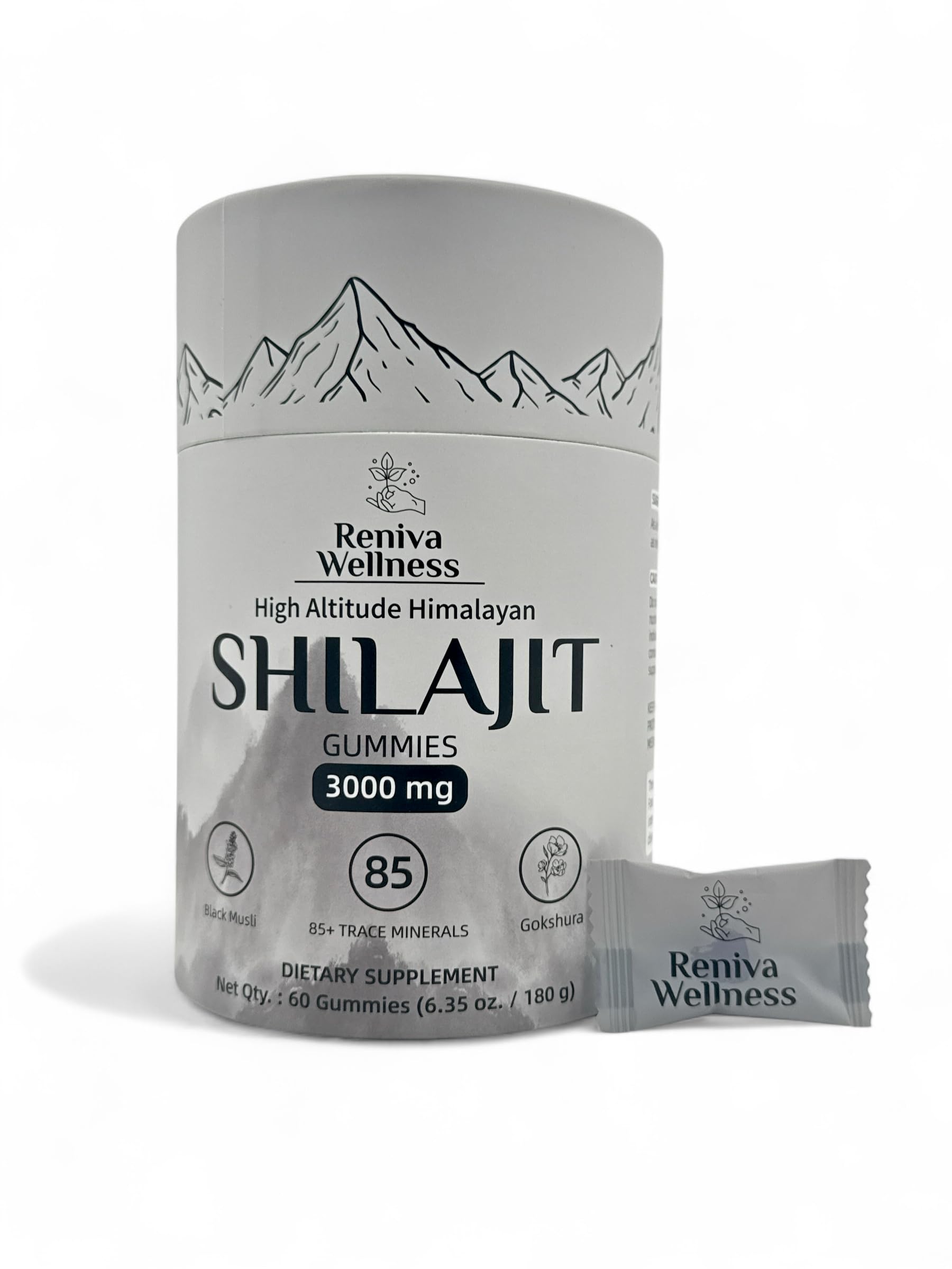 Reniva Wellness High-Altitude Himalayan Shilajit Gummies 3000mg Shilajit Gold, 60 Gummies