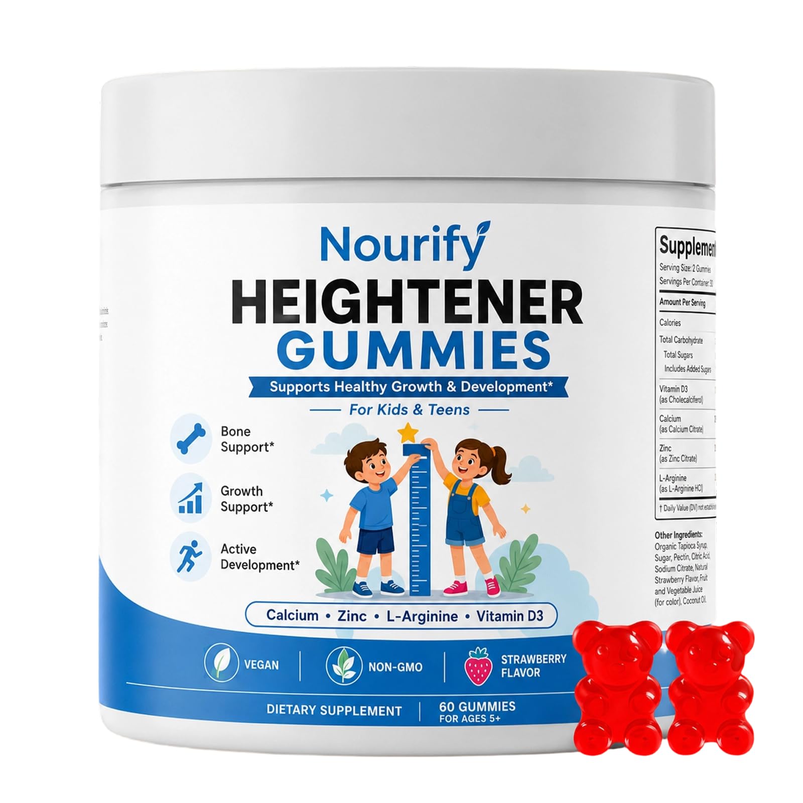 VOKIMAX Nourify Heightener Daily Multivitamin Gummies with Essential Vitamins & Minerals, Supports Bone Health, Energy & Overall Wellness, 60 Gummies
