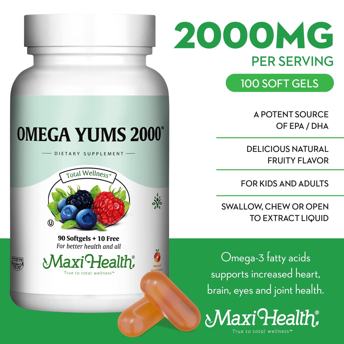 Maxi Health Fish Oil 2000mg Omega-3 Chewable, 100 Count