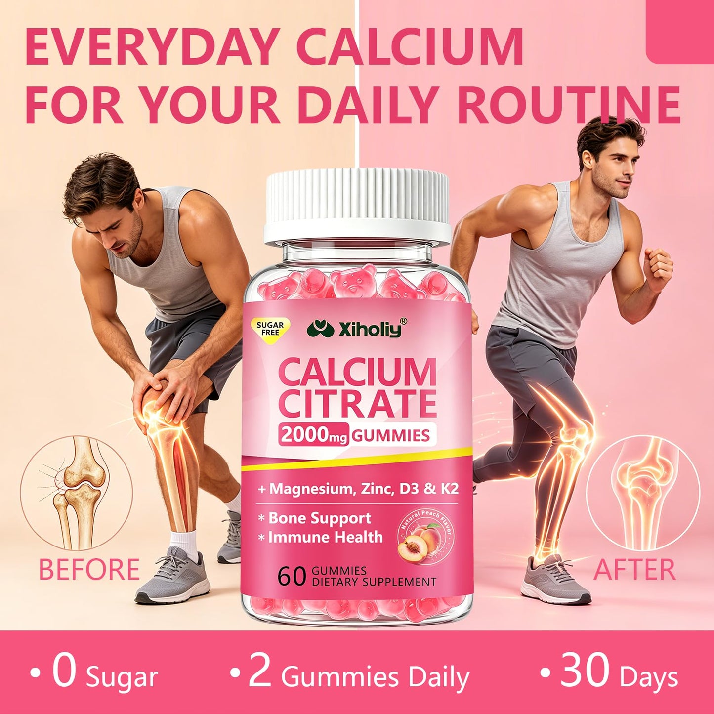 XIHOLIY Calcium Citrate Gummies 2000 mg, 60 Count