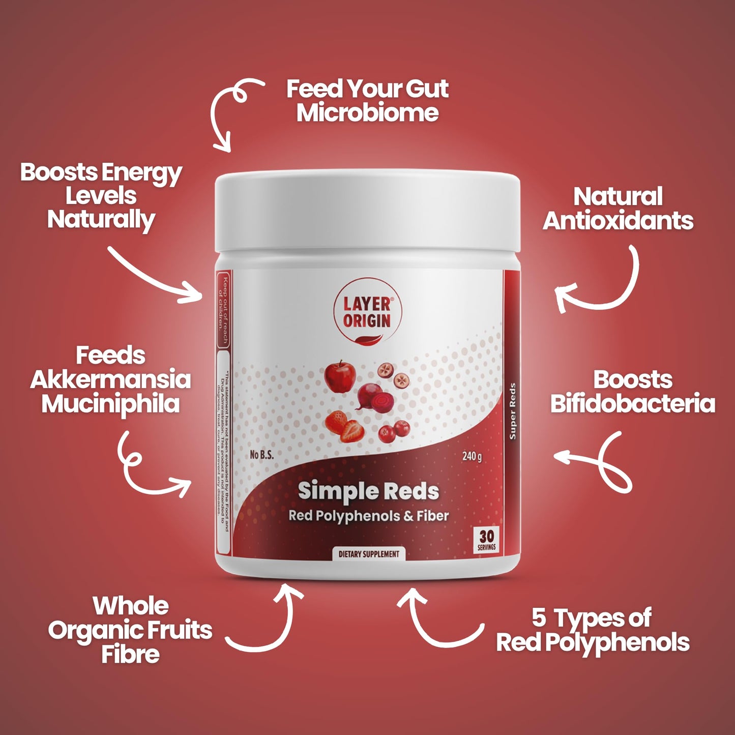 Layer Origin Simple Reds - Organic Red Polyphenols Whole Fruit Powder, 8.47 Ounce