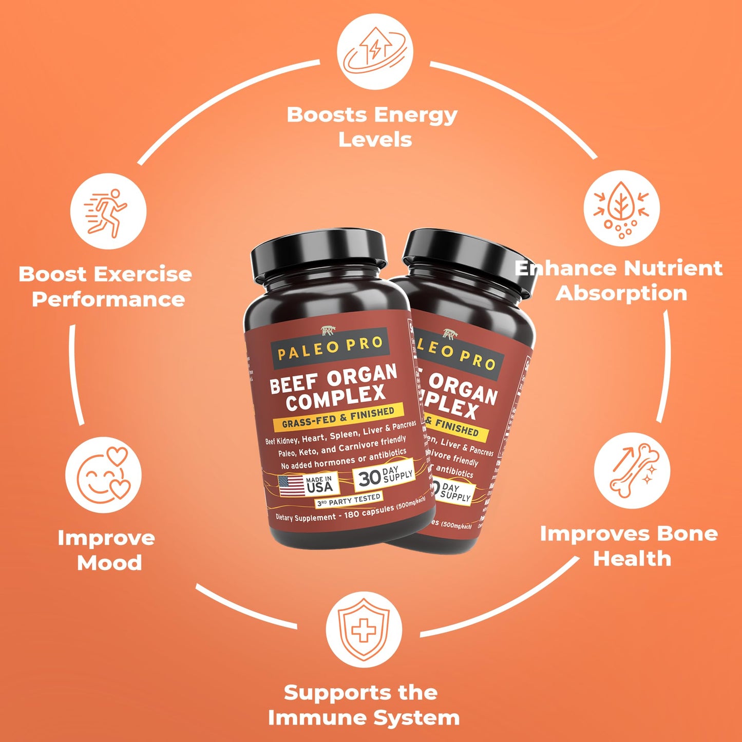 Paleo Pro O.G. Blend Premium Beef Organs Capsules, 180 Count