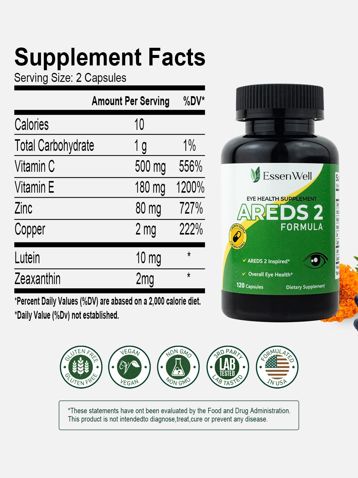 EssenWell AREDS 2 Eye Vitamin with Lutein & Zeaxanthin, 120 Capsules