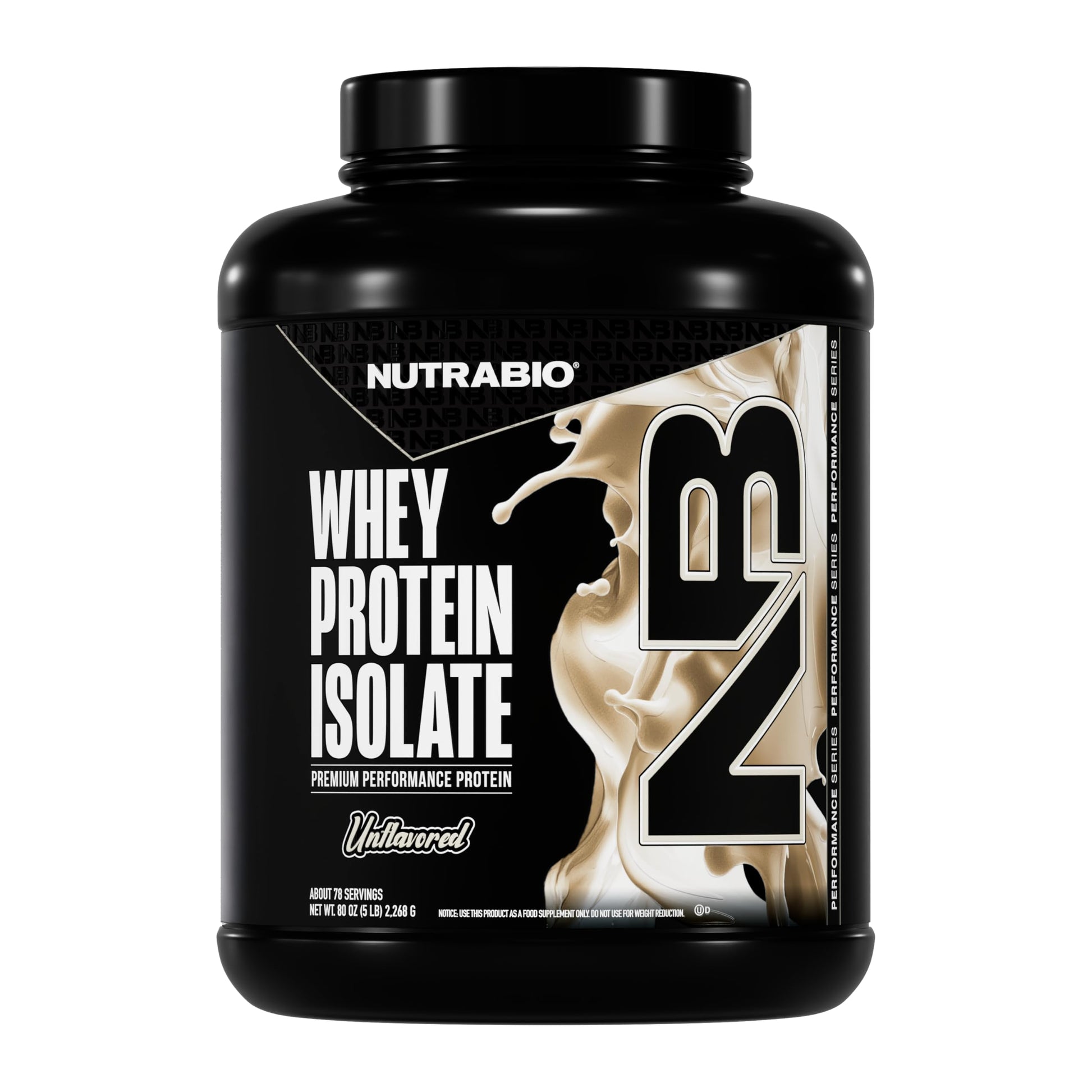 NutraBio 100% Whey Protein Isolate Protein Powder, 5 Lbs, 80