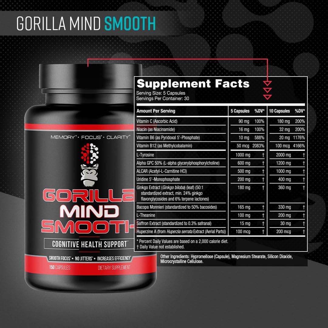 Gorilla Mind Smooth Nootropic Formula Capsule 90 Count
