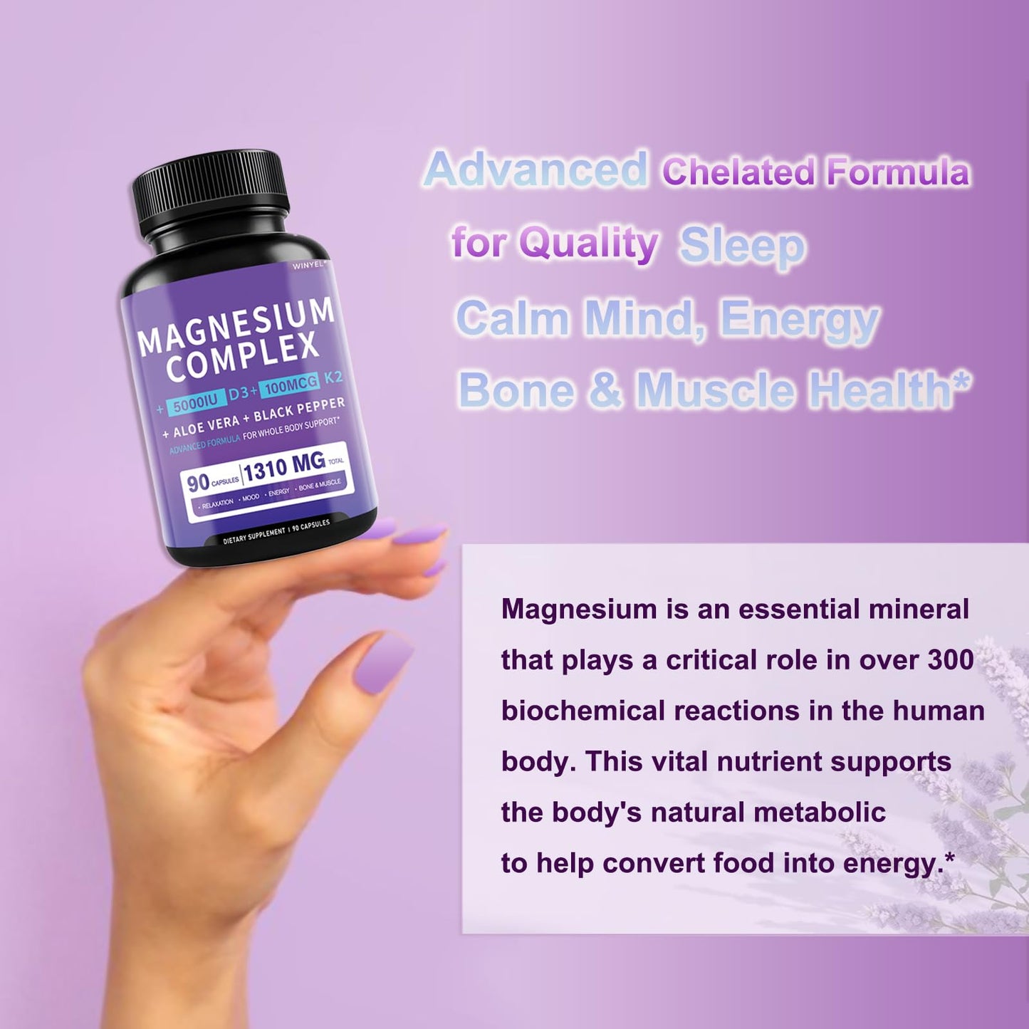 WINYEL Magnesium Complex Supplement 1310mg Capsule, 90 Count