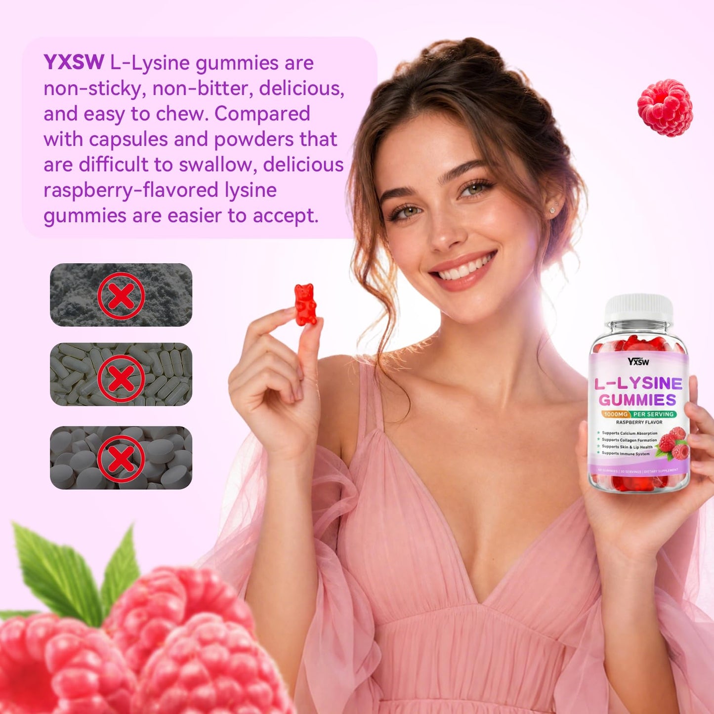 YXSW L-Lysine 1000mg Gummies 60 Count