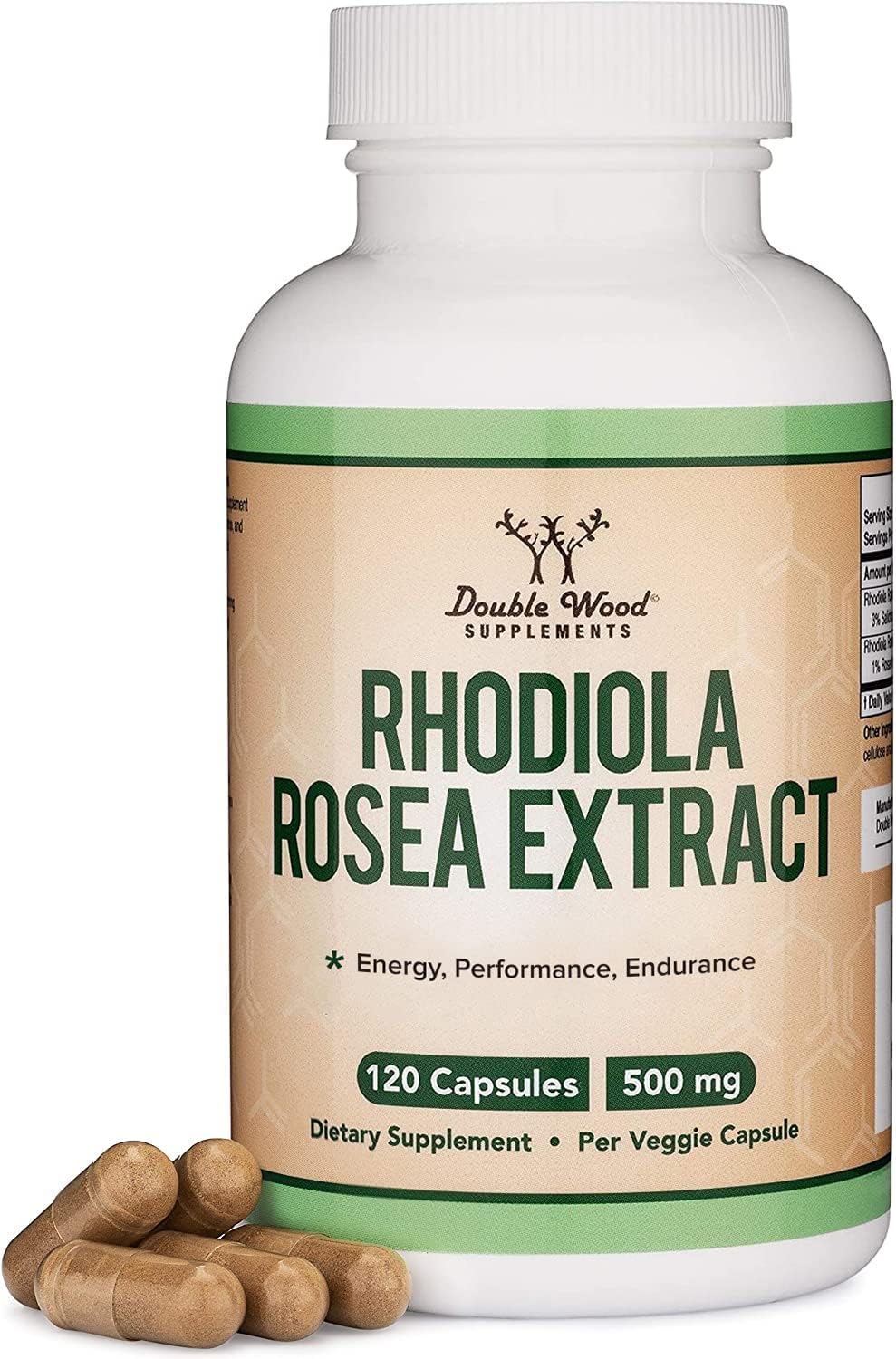 Double Wood Supplements Rhodiola Rosea Supplement 500mg Capsules 120 Count