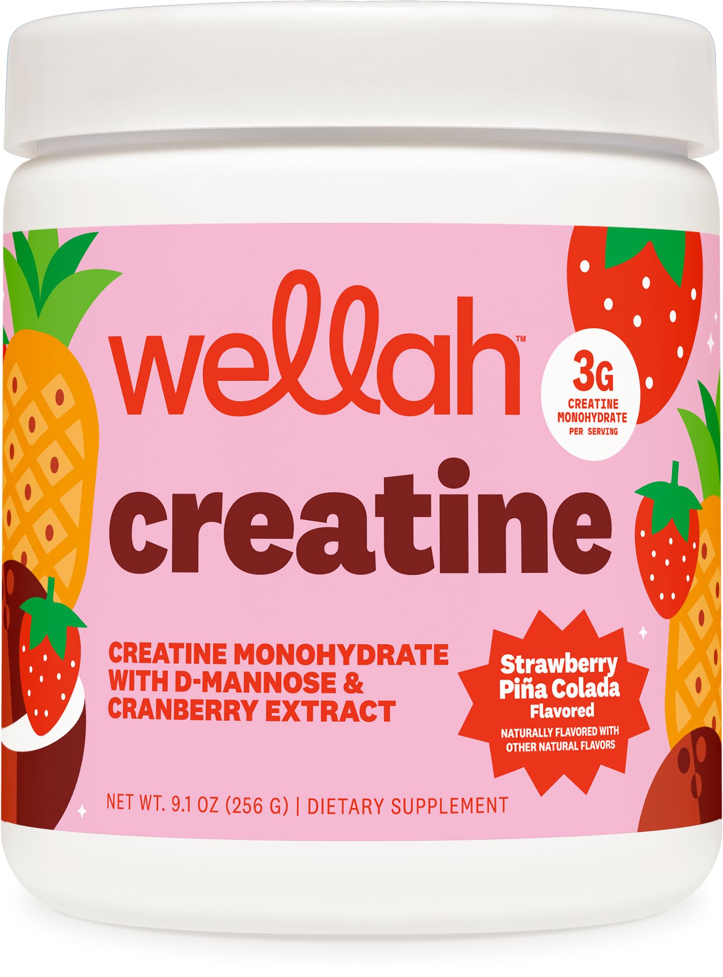 Wellah Creatine for Women (Strawberry Pina Colada) Powder, 50 Servings