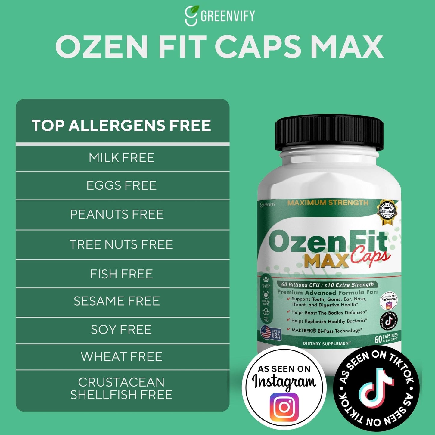 GREENVIFY OzenFit Caps Max Probiotic Supplement Capsule, 60 Capsules