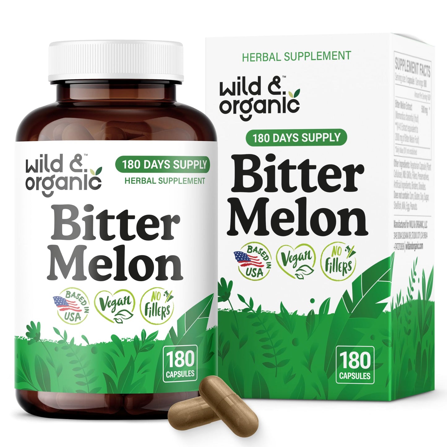 Wild & Organic Bitter Melon Capsules 500 mg, 180 Count