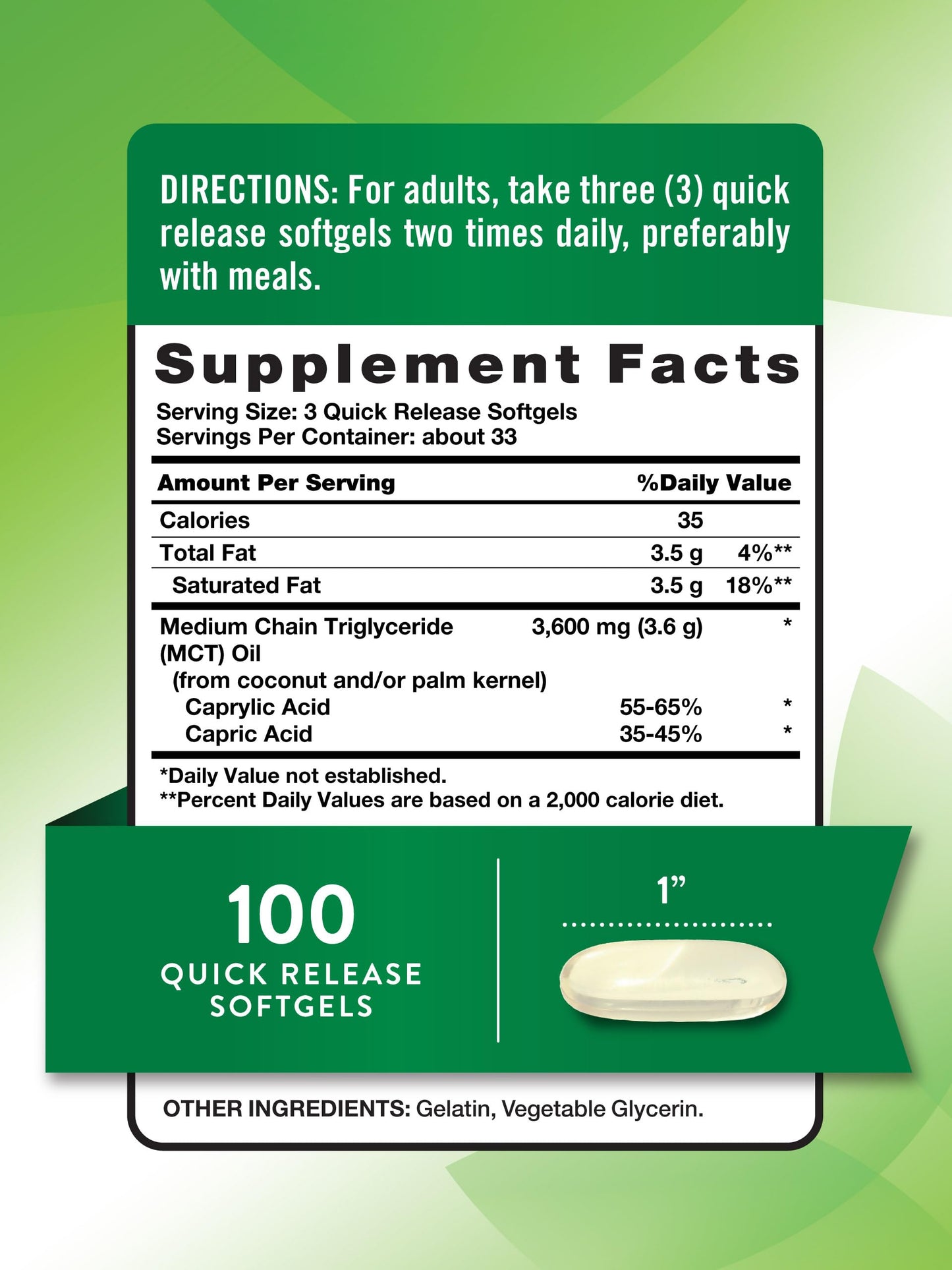 Nature's Truth MCT Oil Softgels, 100 Count