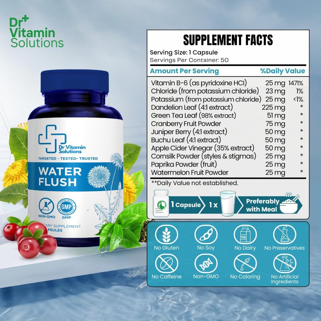 DR VITAMIN SOLUTIONS Diuretic Water Pills Capsule 50 Count
