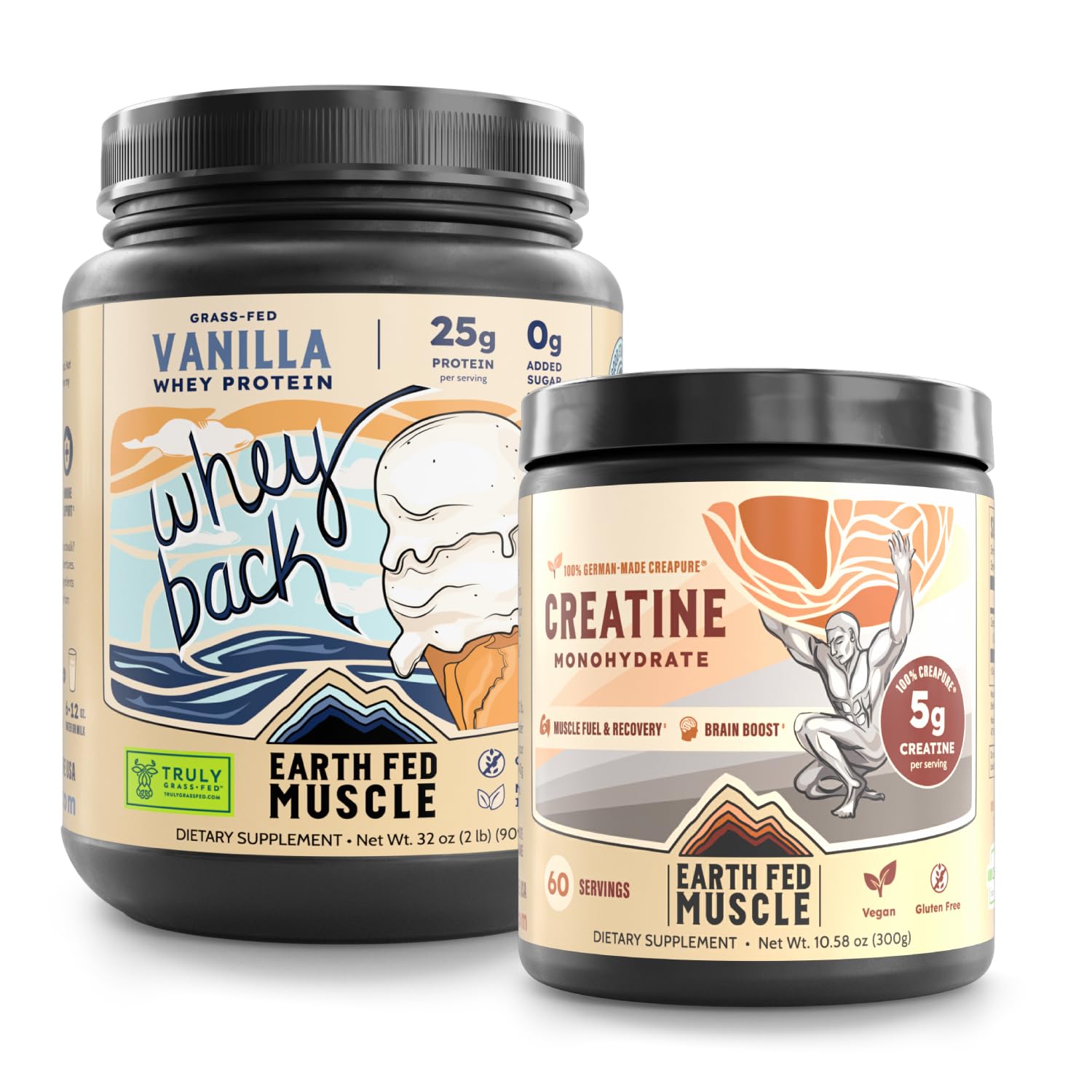 Earth Fed Muscle Vanilla Whey Protein Powder & Creapure Creatine Performance Bundle