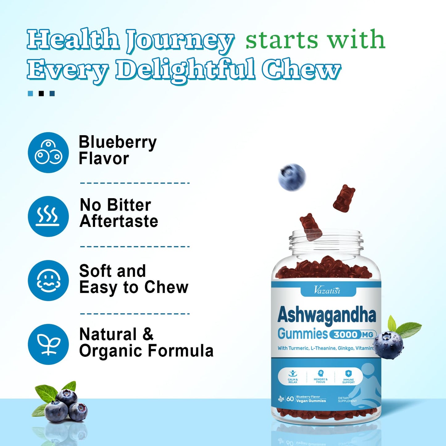 Vazatisi Ashwagandha Gummies, 120 Gummies