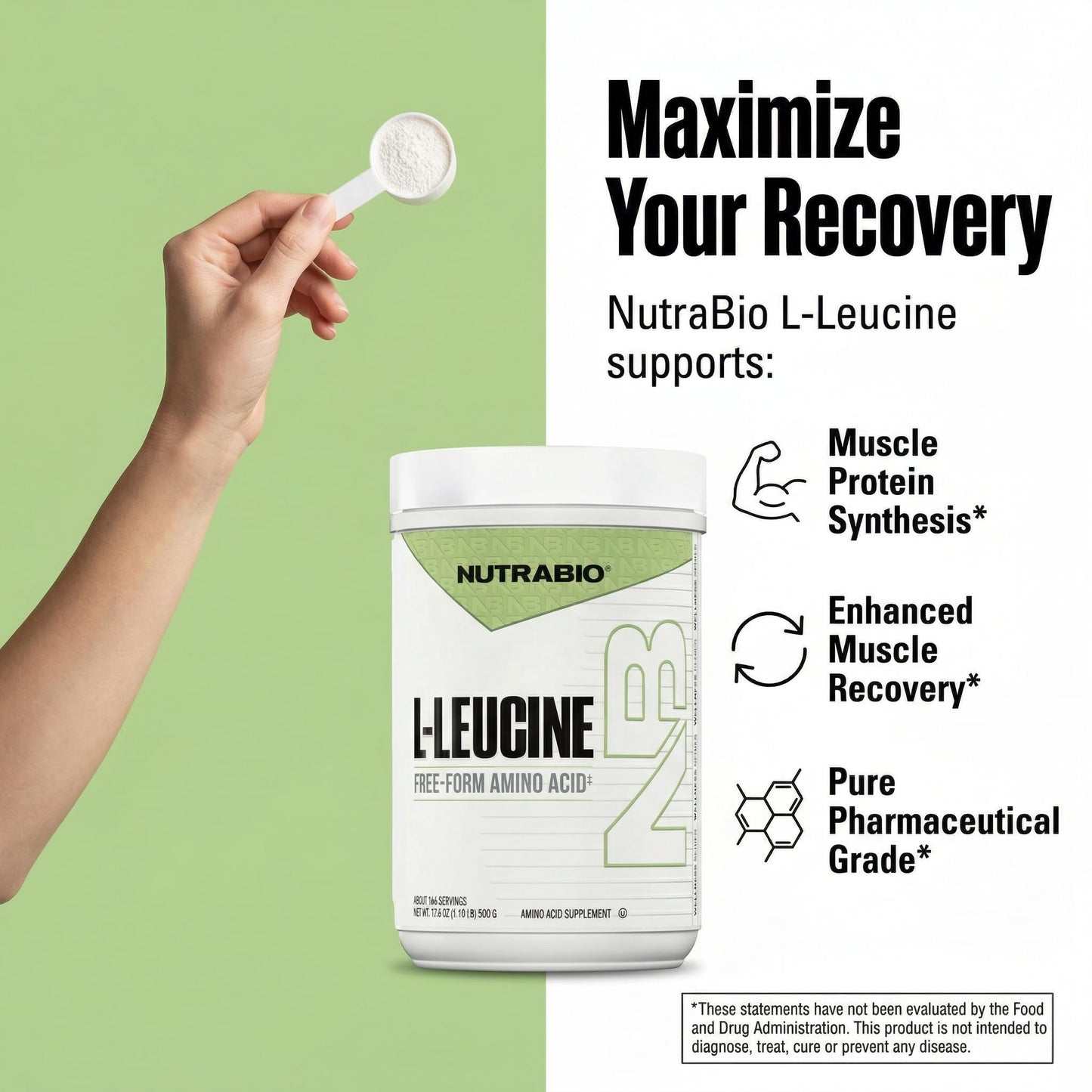NutraBio 100% Pure L-Leucine Powder 17.64 oz