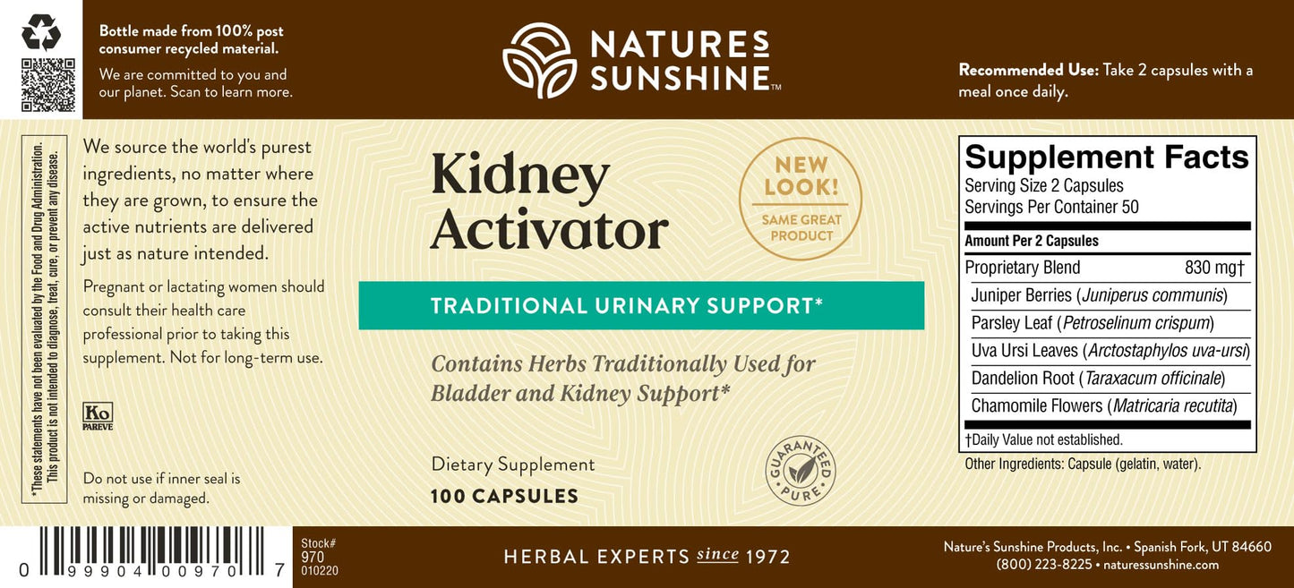 Nature's Sunshine Kidney Activator Capsules, 100 Capsules