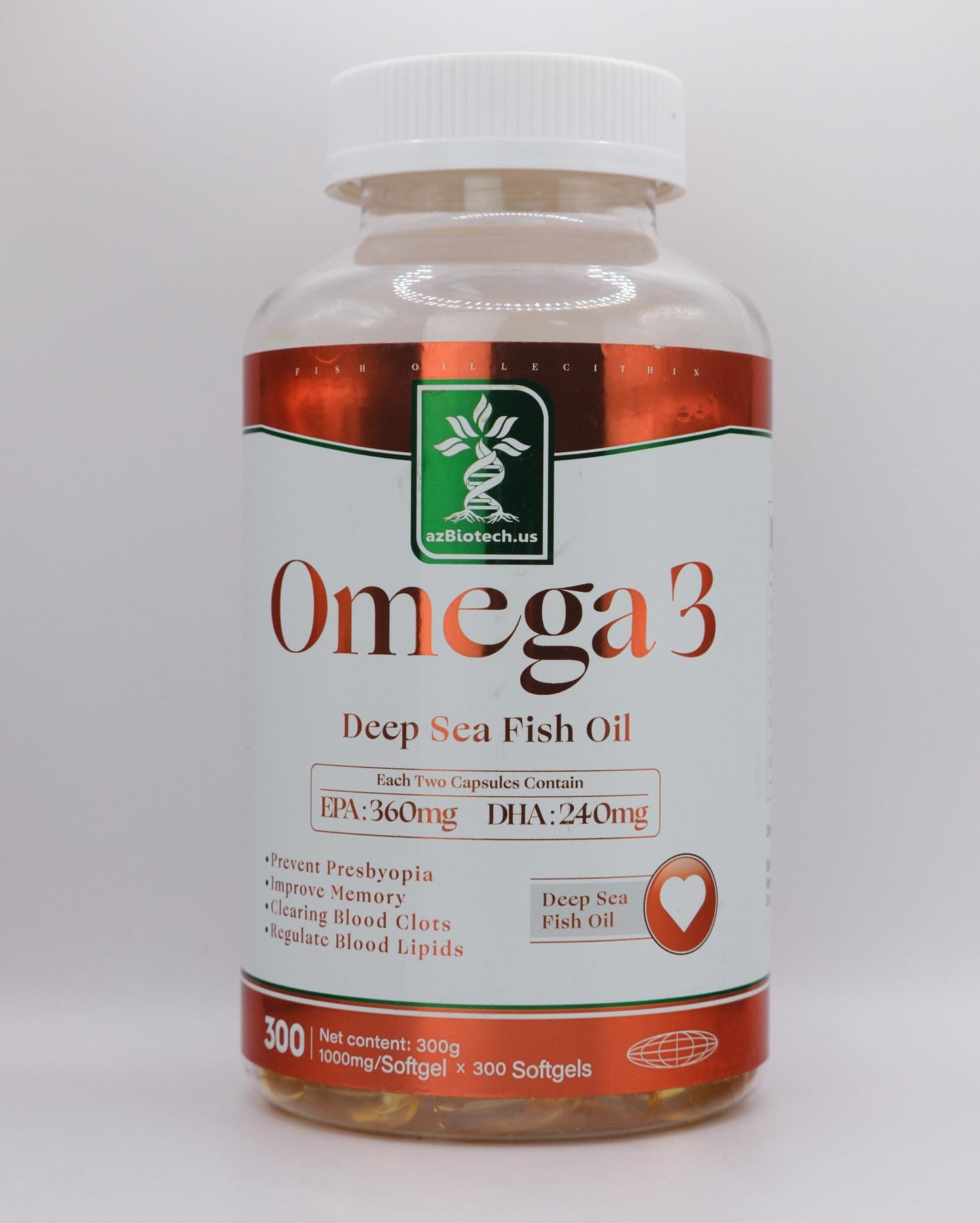 AZ BIOTECH Omega 3 Deep Sea Fish Oil Capsule, 2000mg Fish Oil Concentrate Per Serving, EPA 360mg DHA 240mg, 300 Capsules