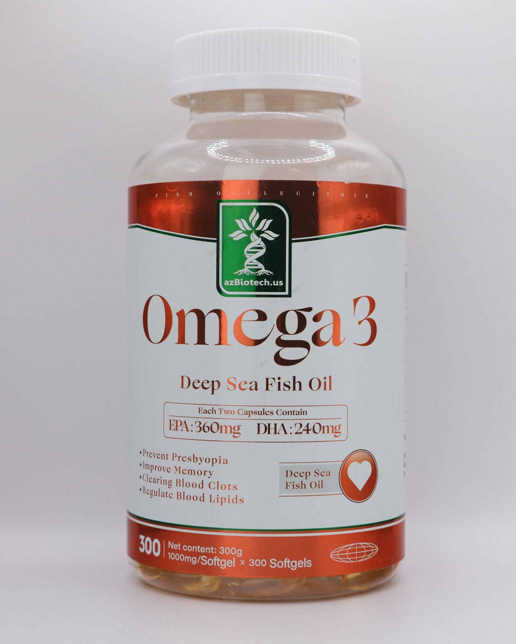 AZ BIOTECH Omega 3 Deep Sea Fish Oil Capsule, 2000mg Fish Oil Concentrate Per Serving, EPA 360mg DHA 240mg, 300 Capsules