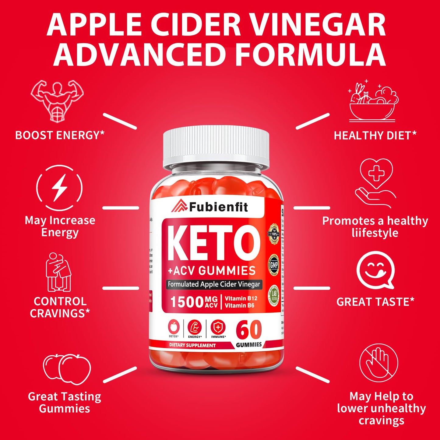 Fubienfit Keto ACV Gummies for Women - Apple Cider Vinegar Gummies with Mother, Gummy, 60 Count