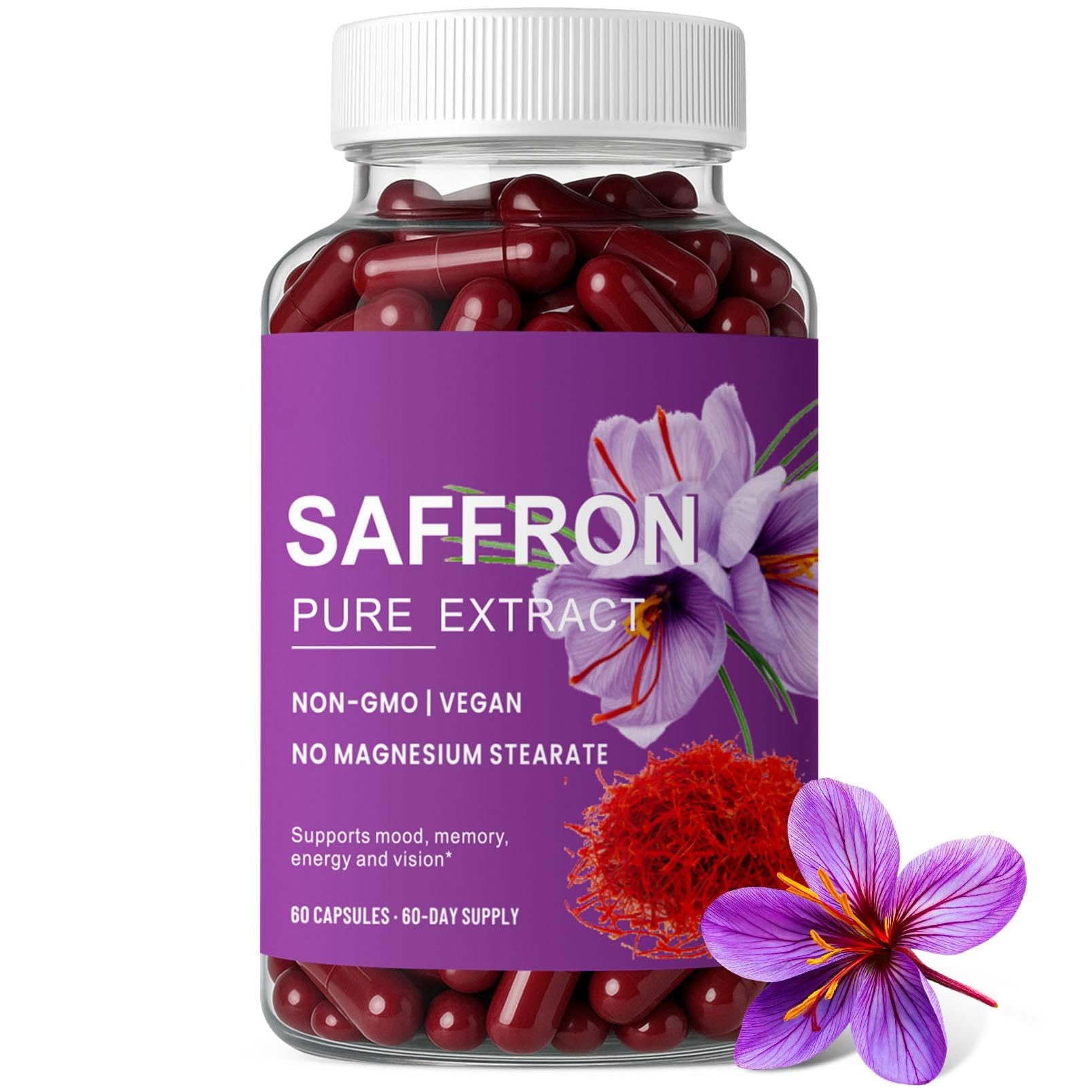 ZuriVitaNex Saffron Supplement 88.5mg Pure Saffron Extract for Mood Balance, Uplifted Mood, Vision & Immune Support, 60 Capsules
