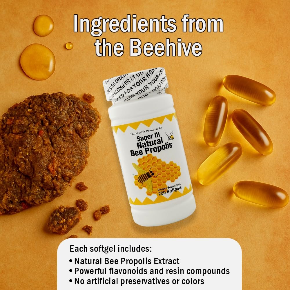 NCB NCB TECHNOLOGY Nu Health Super III Natural Bee Propolis with Vitamin C, Zinc & Lecithin Softgels, 200 Count