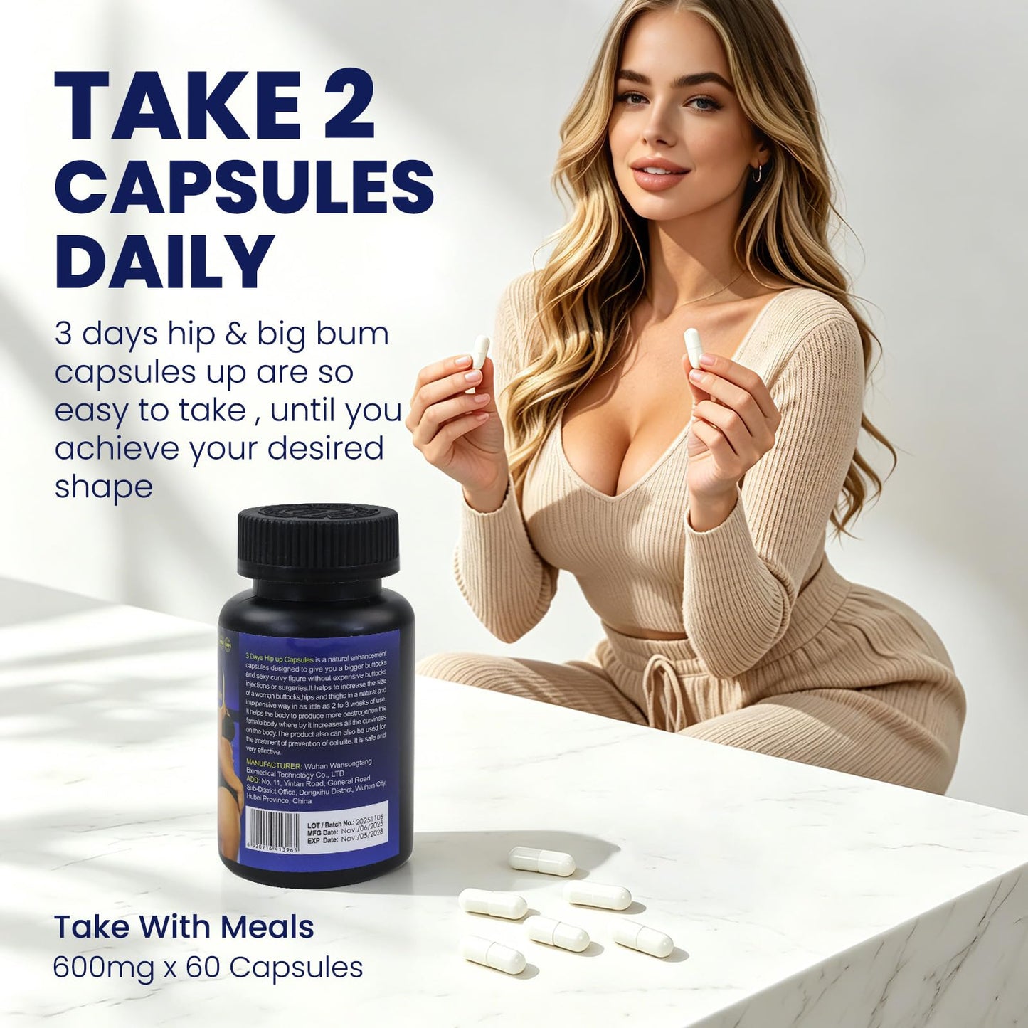 AIHIYO 3 Days Hip Enhance Capsules, 60 Count