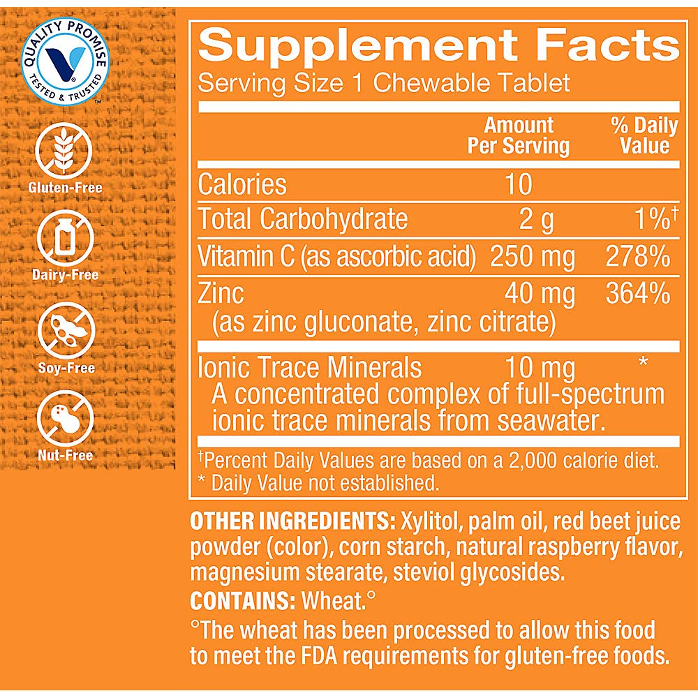 The Vitamin Shoppe Zinc with Vitamin C Chewable Tablets 60