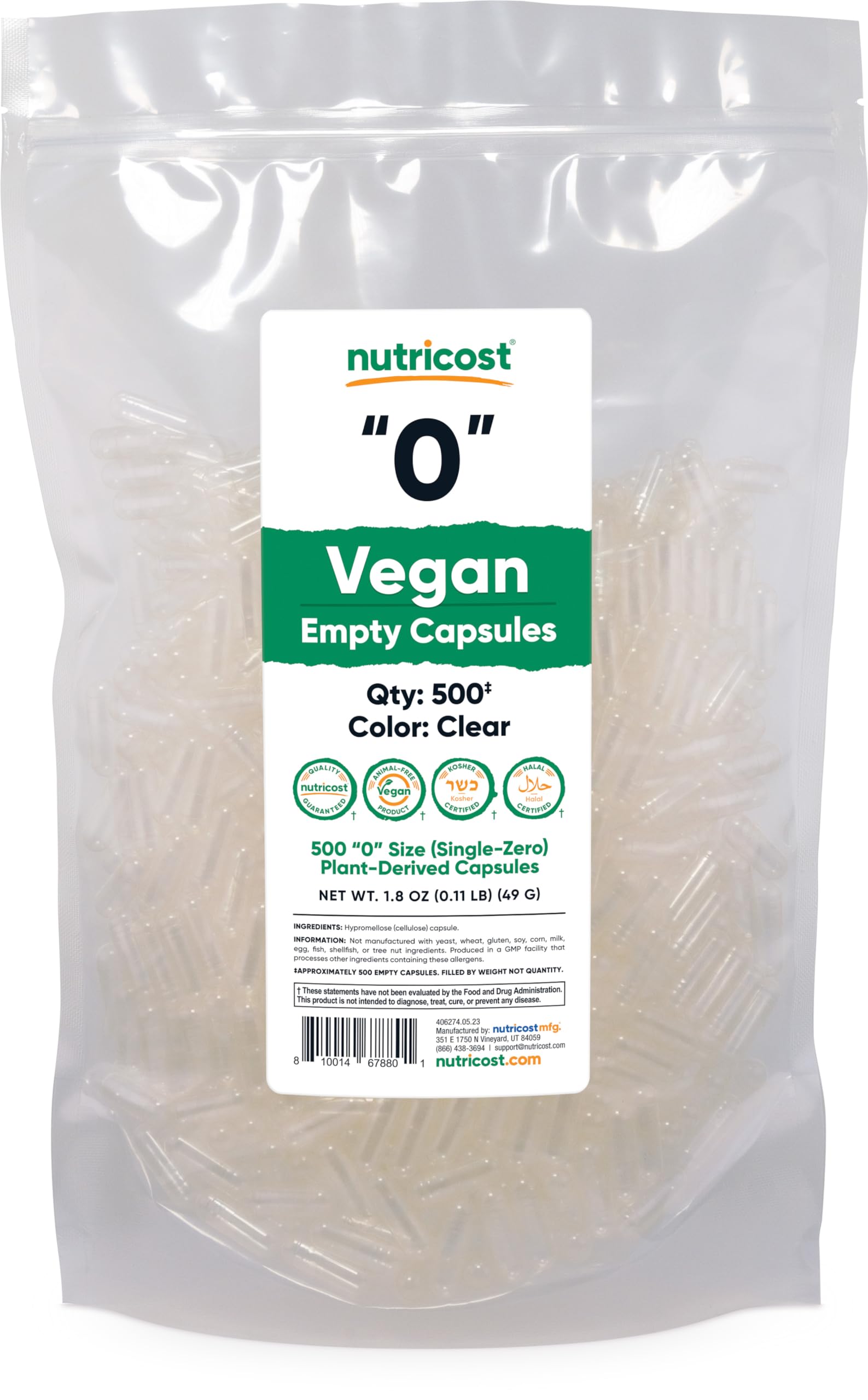 Nutricost Empty Capsules Size 0 Vegan 500 Capsules