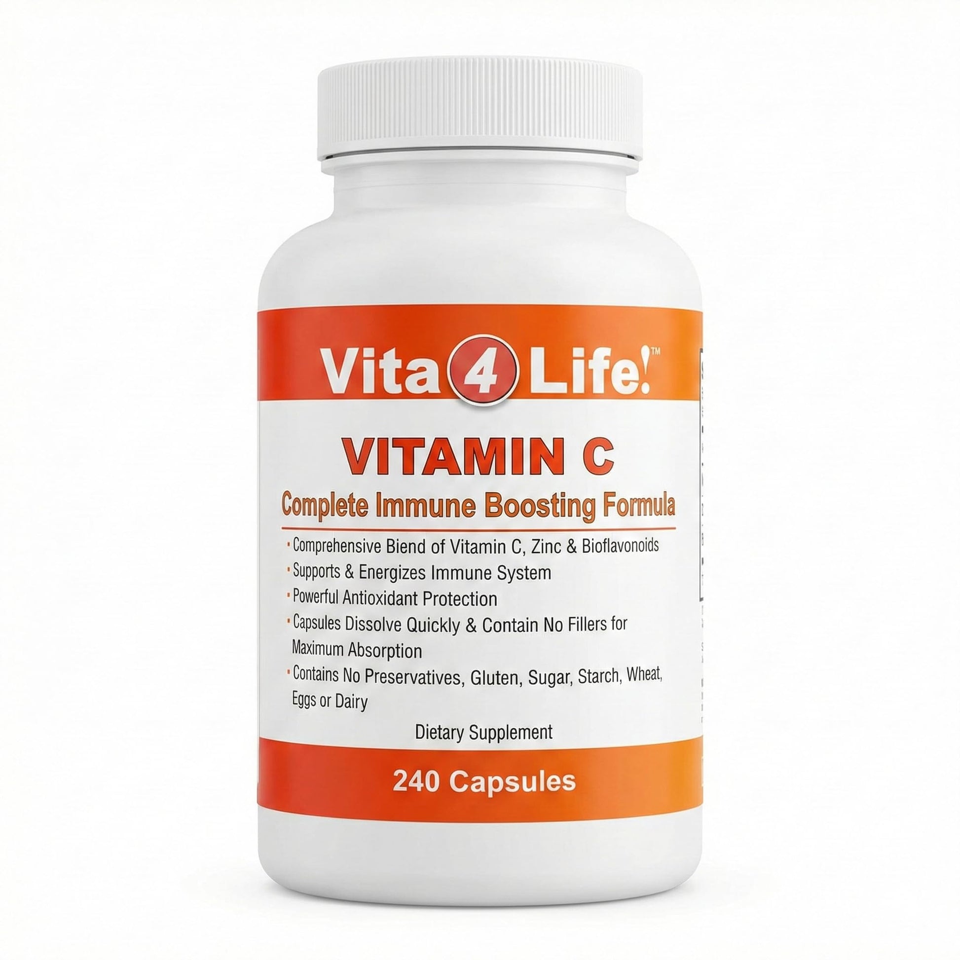 Vita4Life Vitamin C 1000mg with Zinc & Bioflavonoids, 240 Capsules