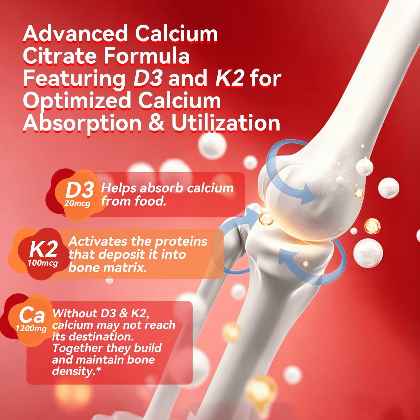 HILOTUX Calcium 1200 mg with Vitamin D3, K2, Magnesium & Zinc Gummies, Strawberry Flavor, 120 Count