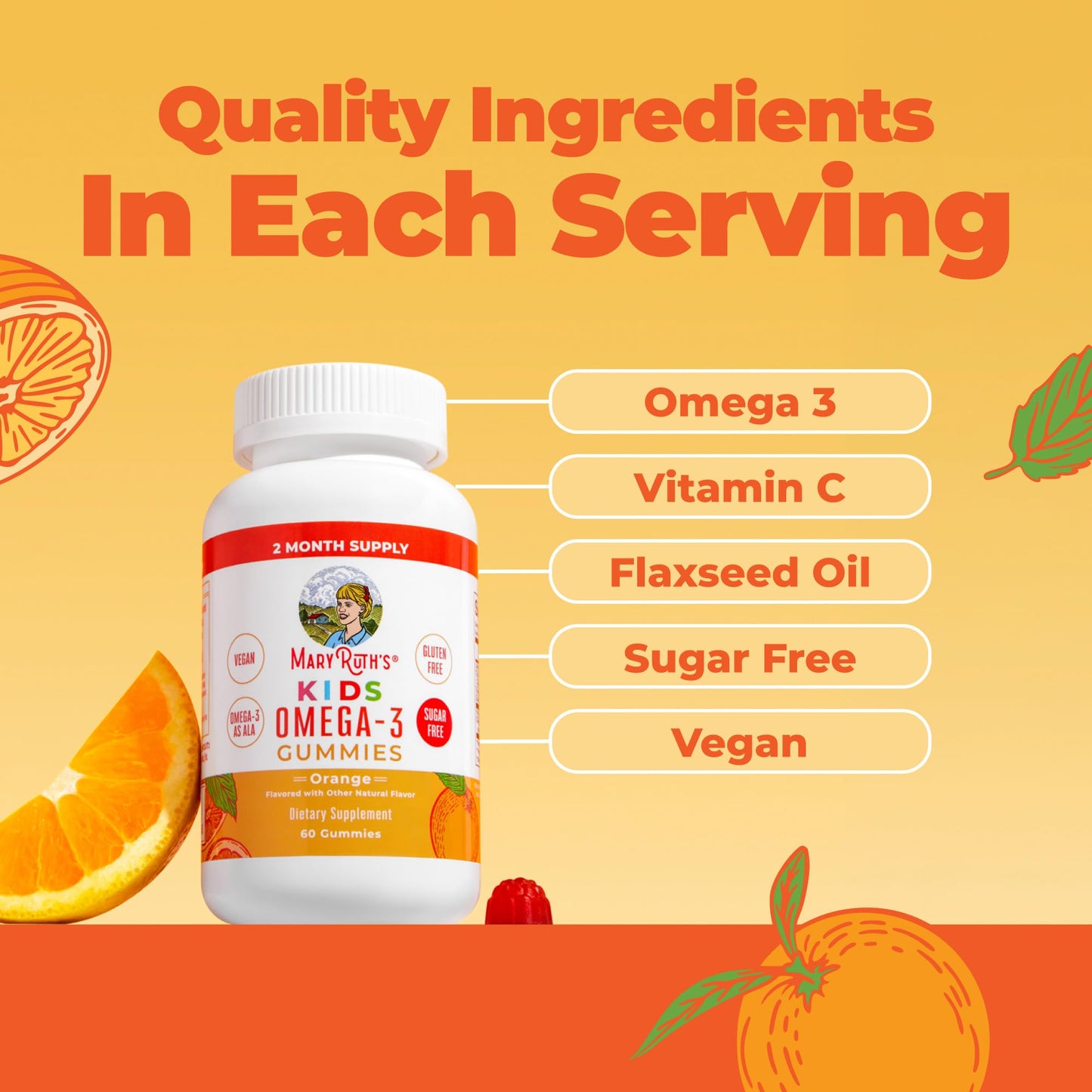 MARYRUTH'S Vegan Omega 3 Gummies for Kids Gummy, 60 Count