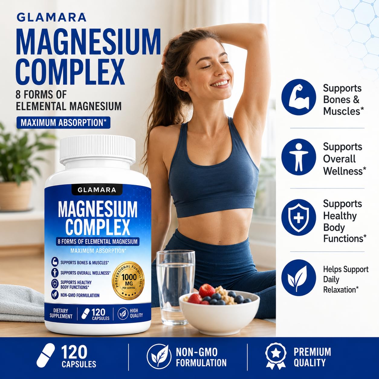 GLAMARA Magnesium Magnesium Complex for Women and Men Capsules, 120 Count