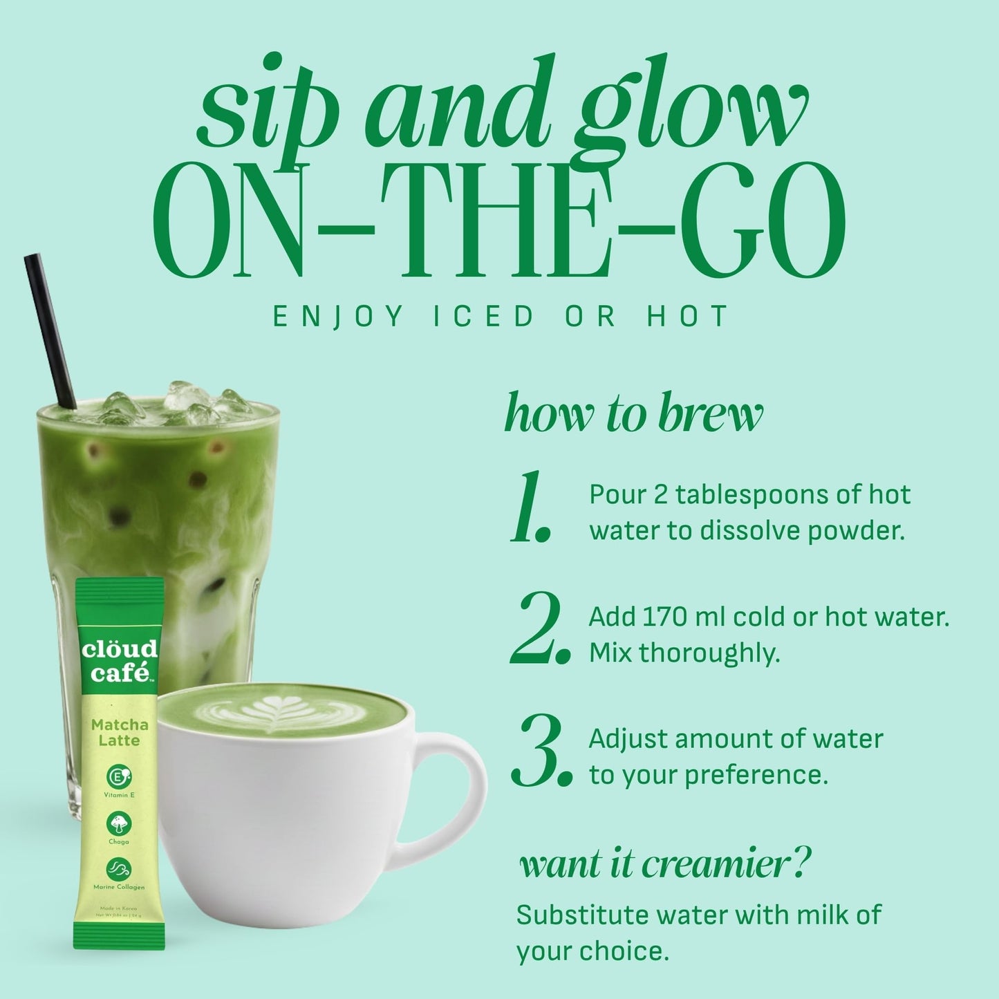 Clöud Café Collagen Infused Matcha Latte Powder 10 Sachets