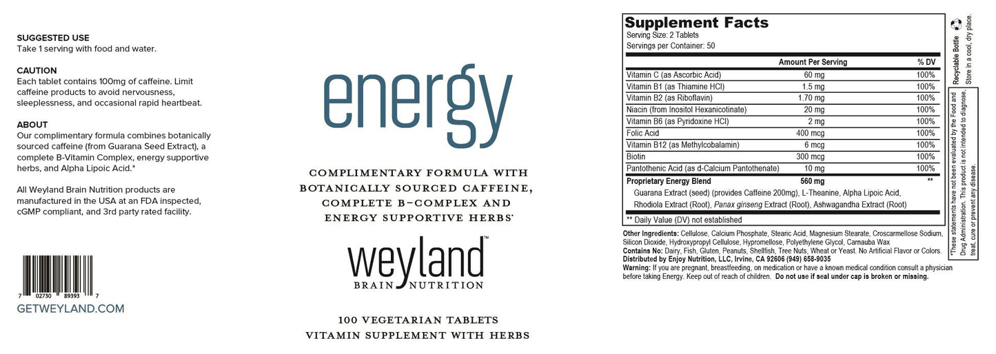 Weyland Brain Nutrition Energy Tablet, 100 Count
