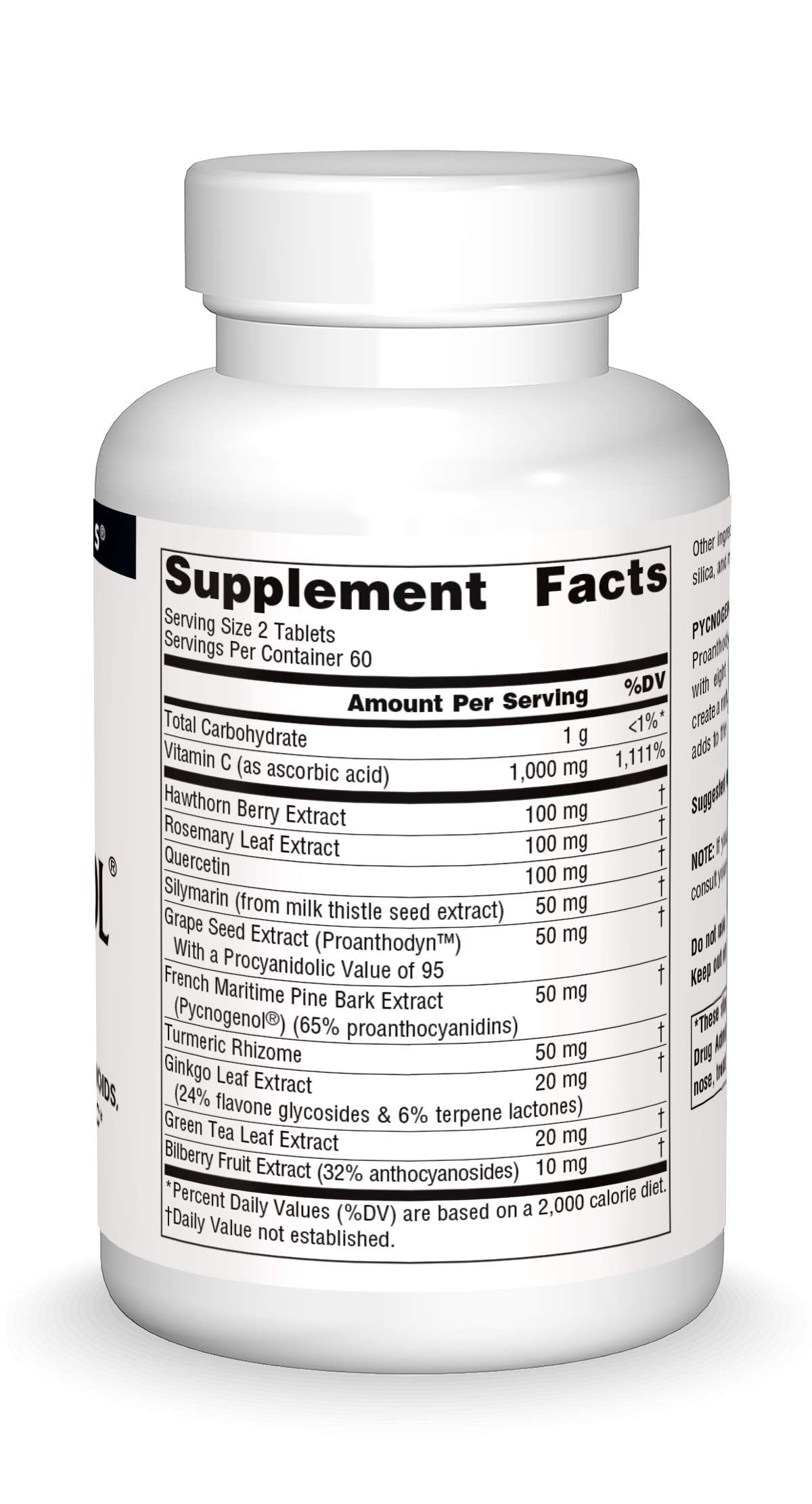 Source Naturals Pycnogenol Complex Antioxidant Formula Rich in Flavonoids, Proanthocyanidins & Vitamin C Tablets 120