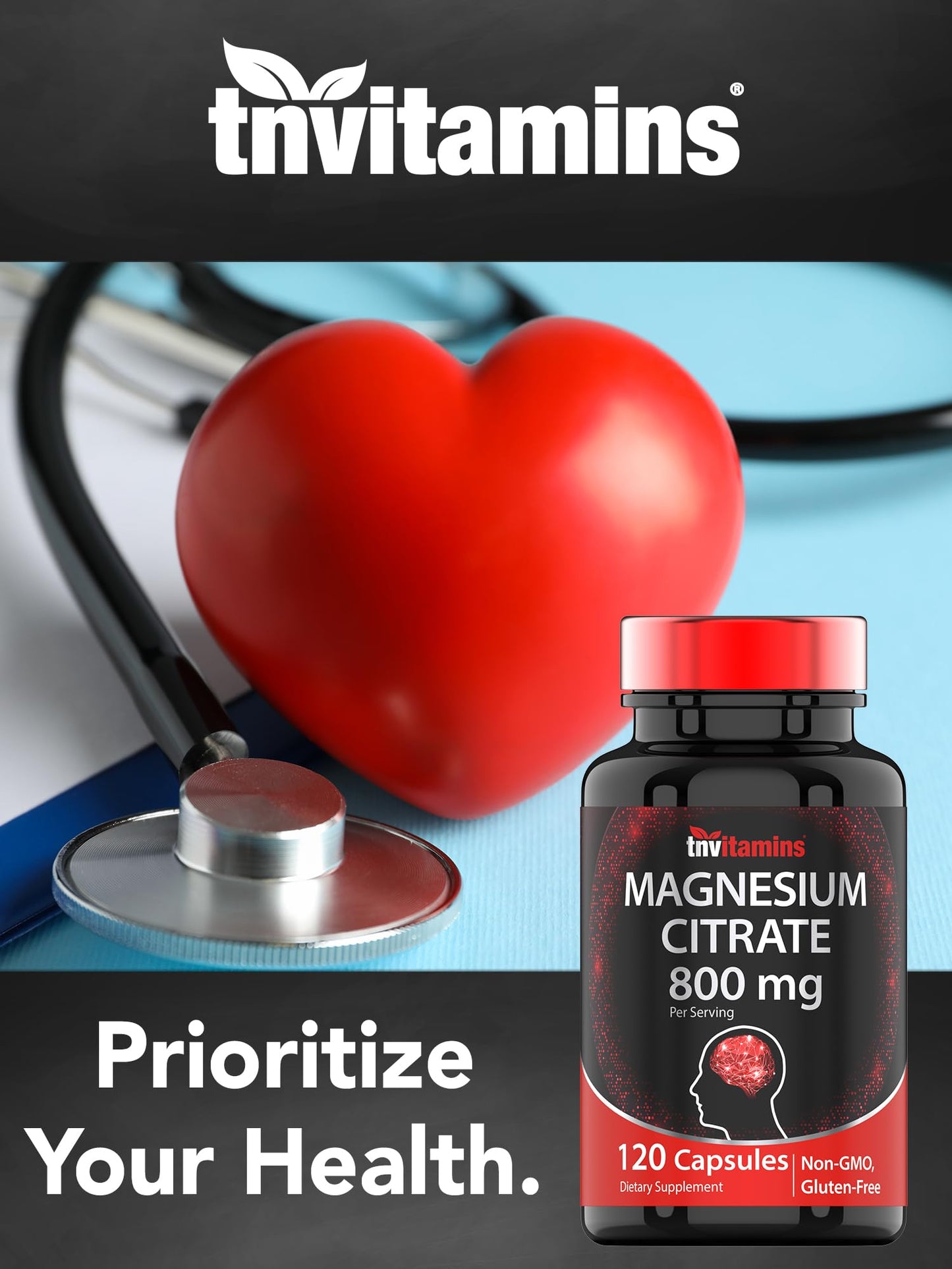 TNVitamins Magnesium Citrate 800 mg Capsules, 120 Count
