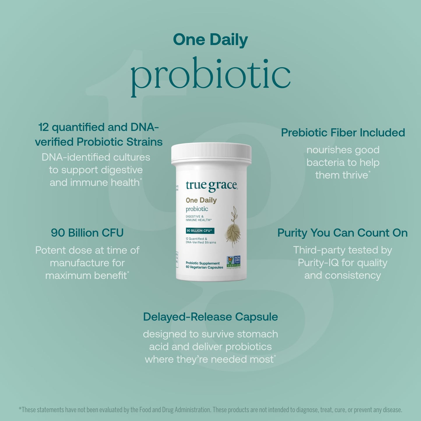True Grace One Daily Probiotic 90 Billion CFU 60 Capsules