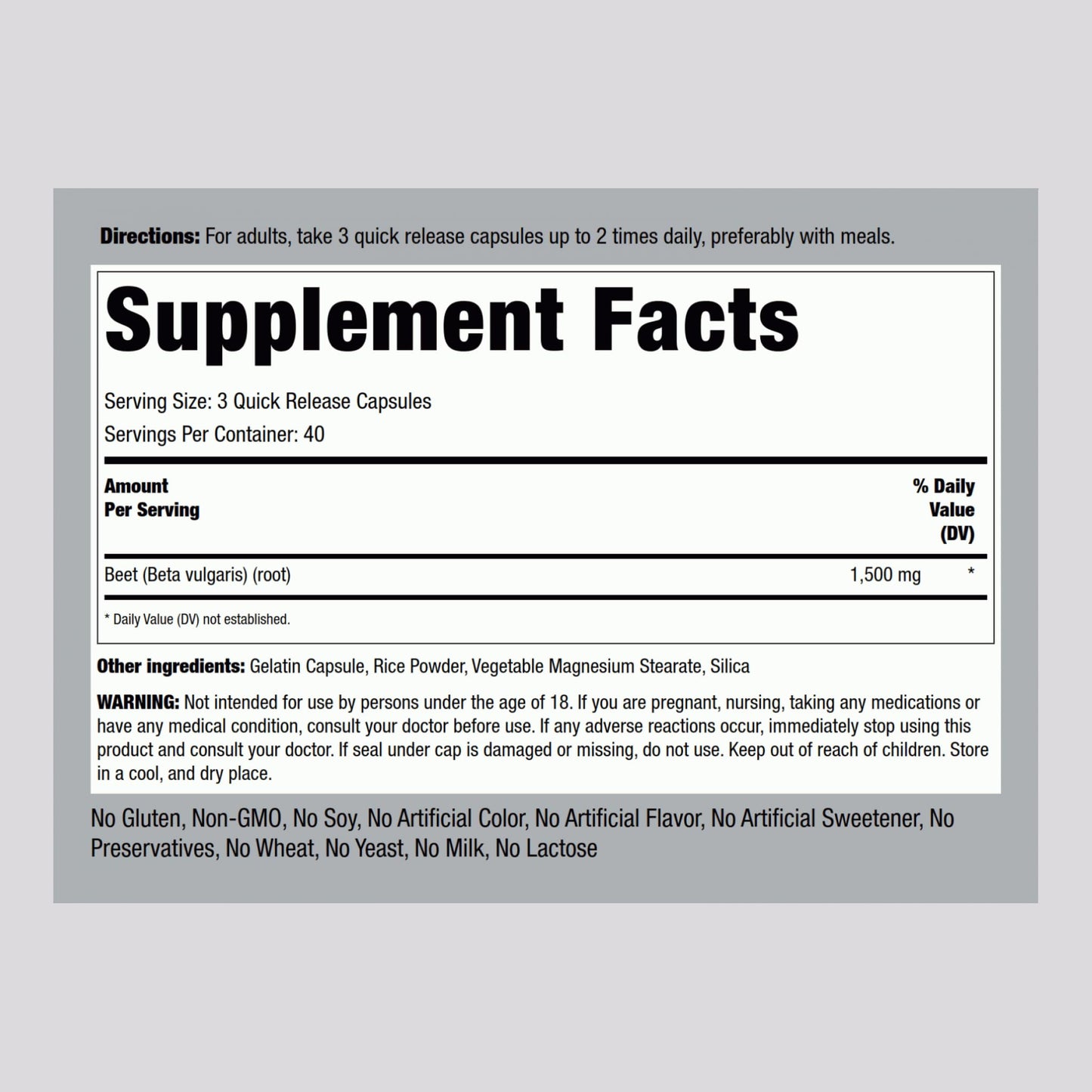 Piping Rock Beet Root Capsules 1500 mg, 120 Count