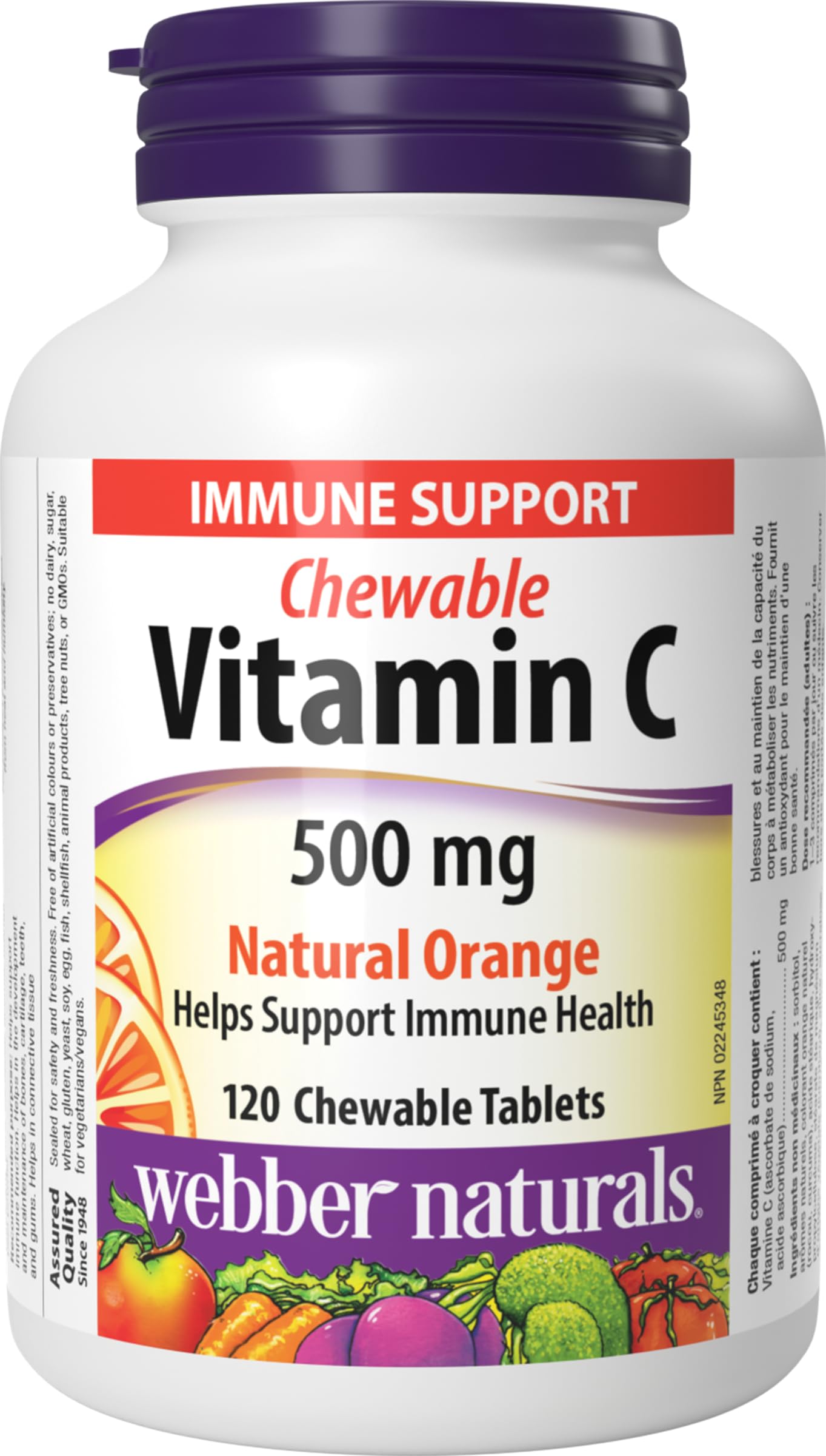 Webber Naturals Vitamin C Chewable Tablets 500 mg, 120 Tablets