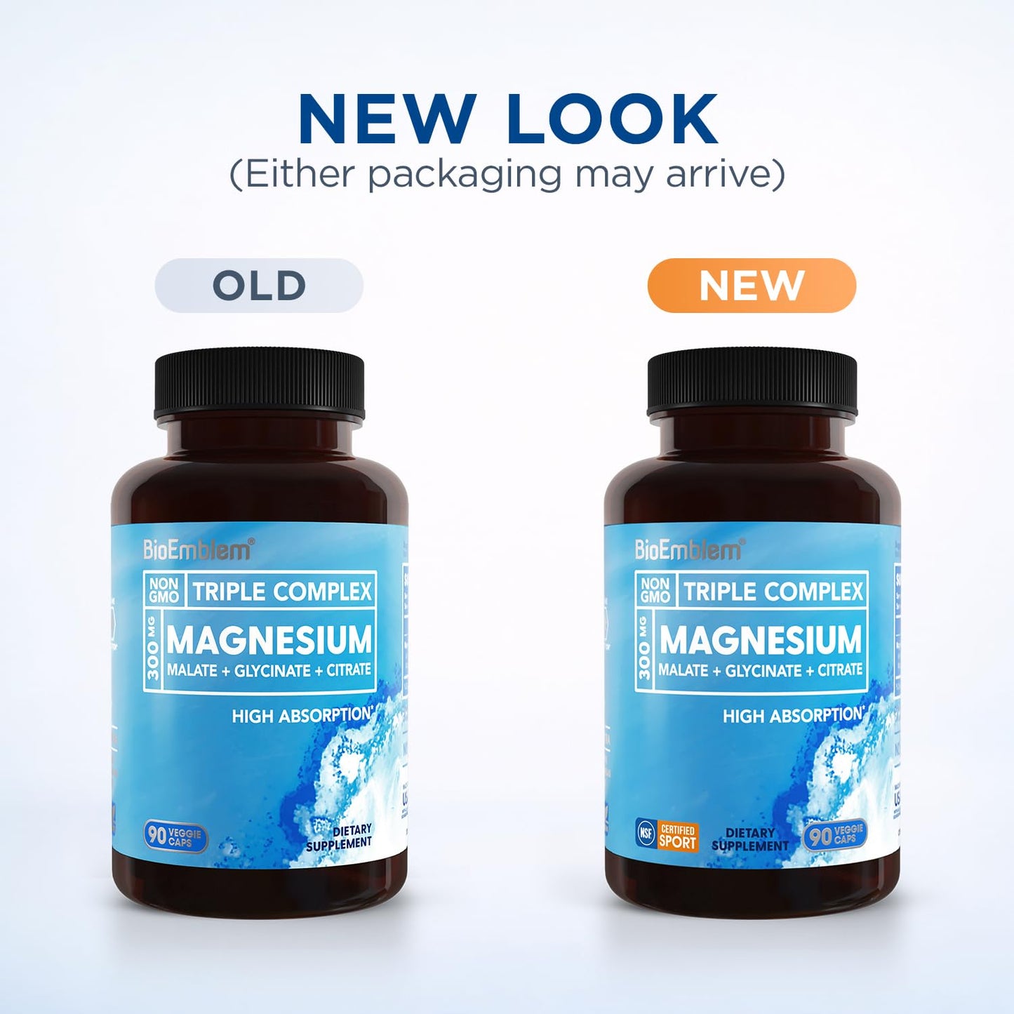 BioEmblem Triple Magnesium Complex 300mg Magnesium Glycinate, Malate & Citrate Capsules, 90 Capsules