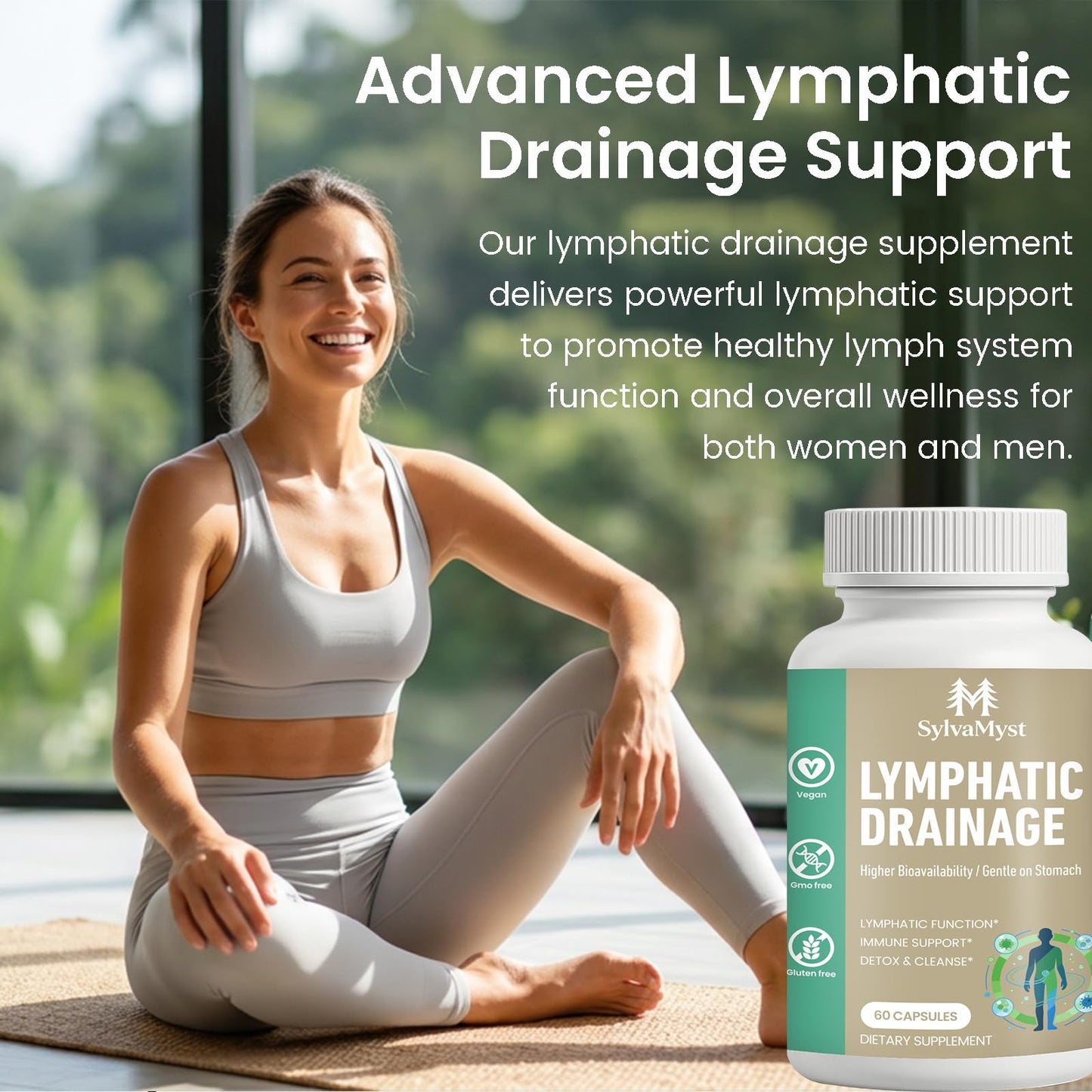 SylvaMyst Natural Lymphatic Support Advanced Herbal Formula for Lymph System, Immune Health & Fluid Balance, Non-GMO, 60 Capsules