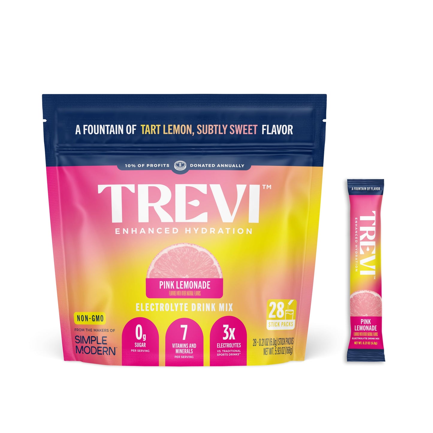 TREVI Electrolytes Powder Packets, Sugar Free Pink Lemonade, 28 Servings