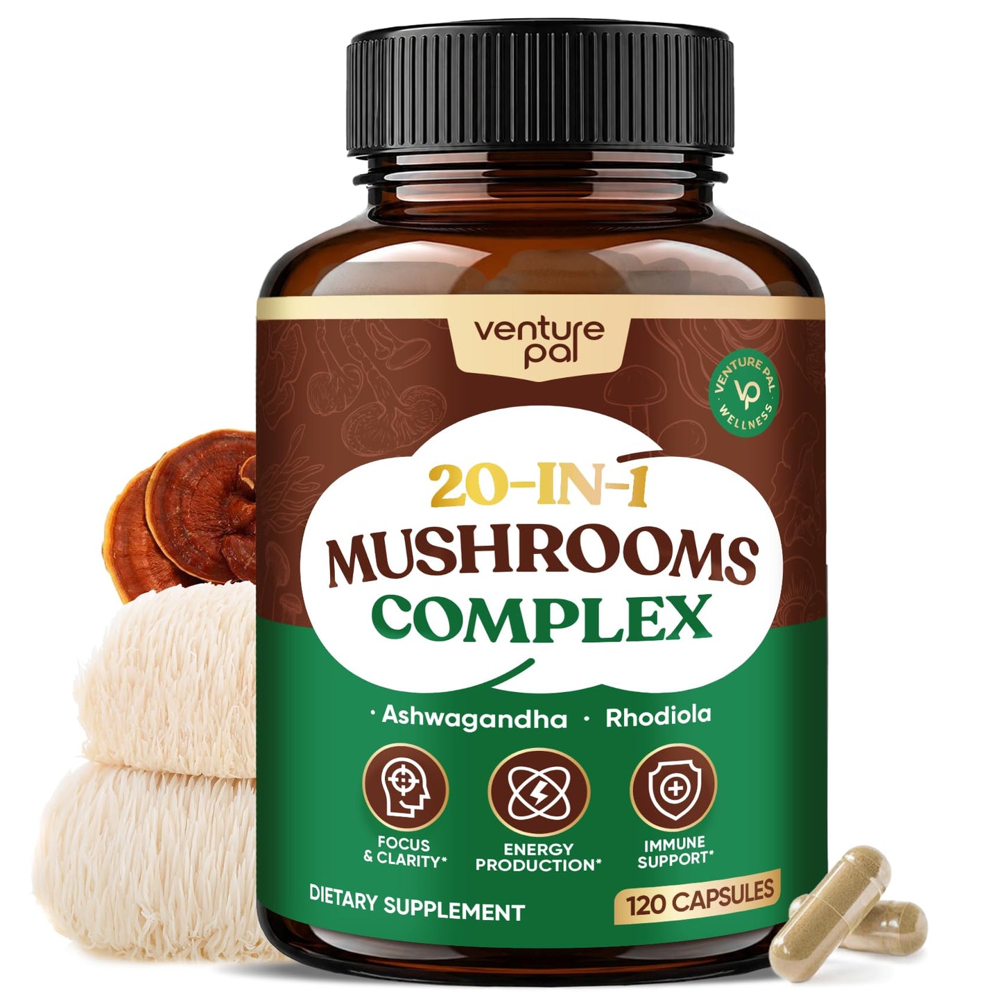 Venture Pal 23 in 1 Mushroom Complex with Lion's Mane & Ashwagandha Capsules, 120 Count