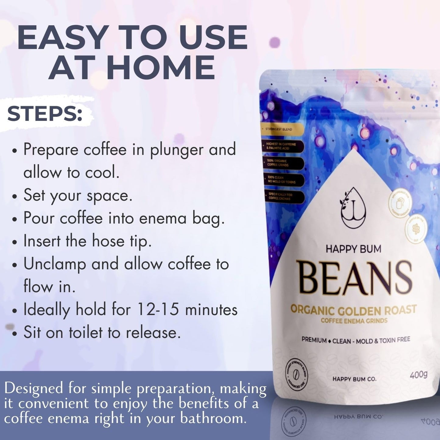 Happy Bum Co Organic Coffee Grinds for Coffee Enema, Golden Roast Powder 14.1