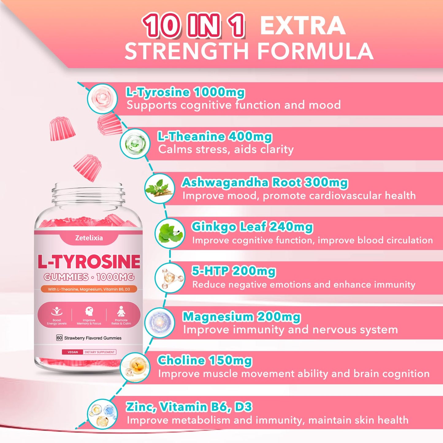 Zetelixia L-Tyrosine Gummies 60 Count