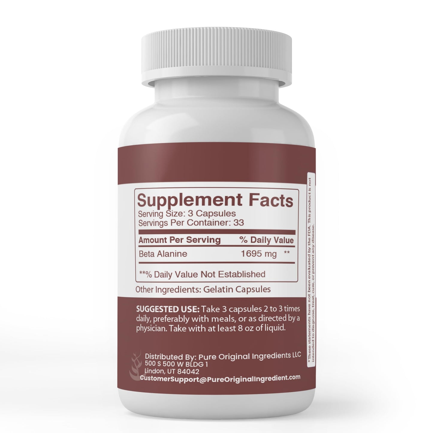 PURE ORIGINAL INGREDIENTS Beta Alanine Capsules 100