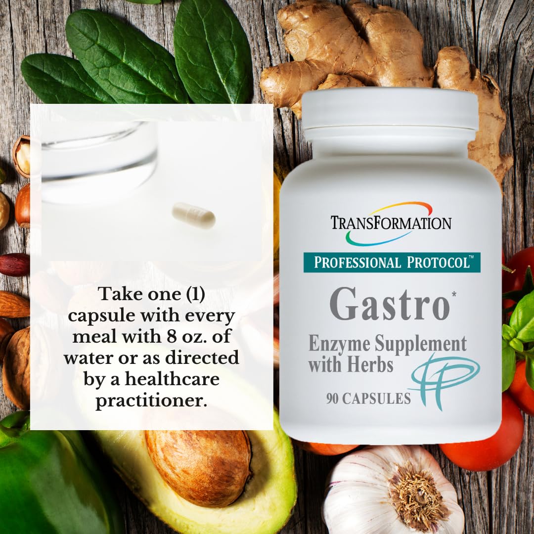 TRANSFORMATION Gastro Enzyme Supplement with Herbal Blend & Vitamin E Capsule, 90 Count