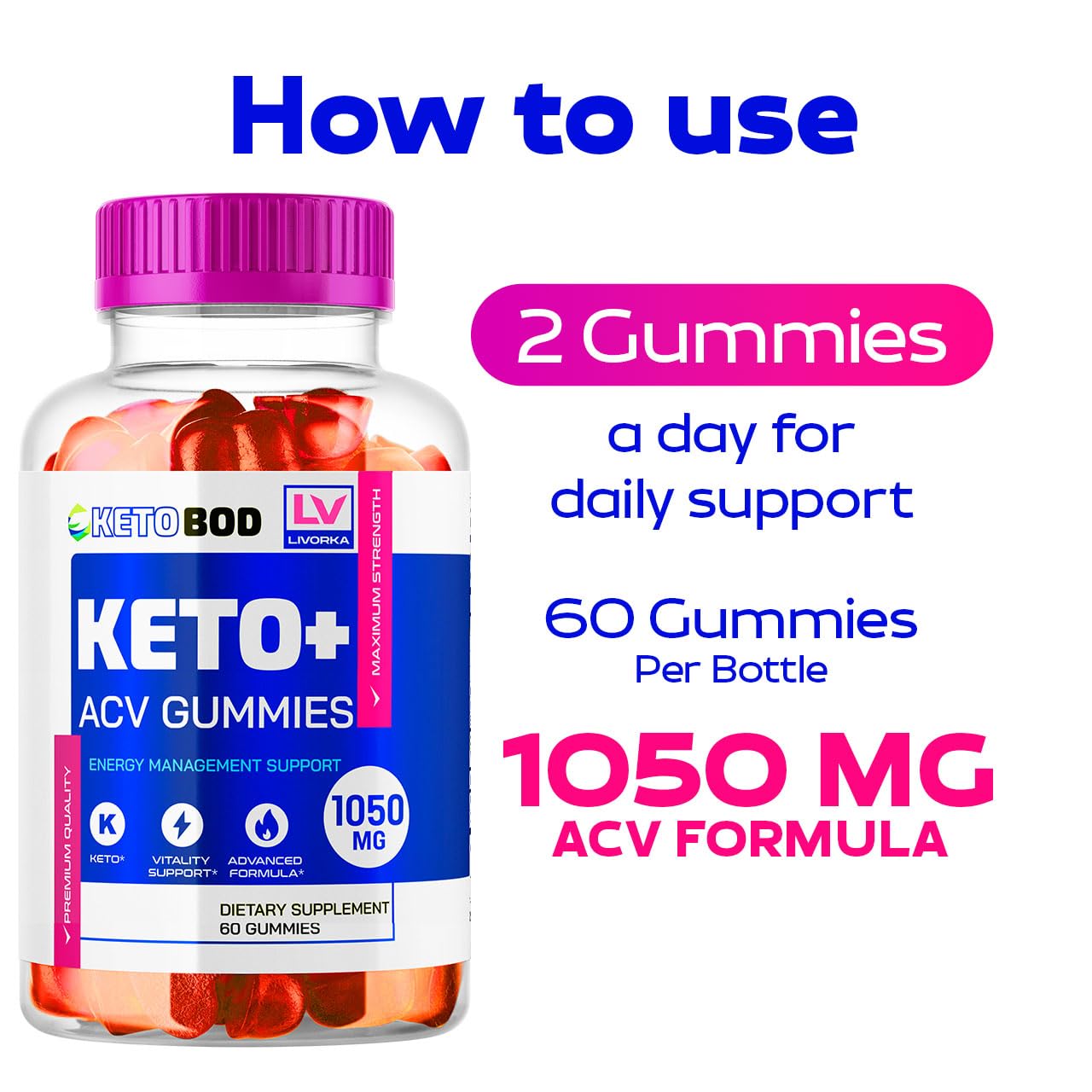 LIVORKA KetoBOD Keto Weight Loss ACV Gummies, 60 Gummies