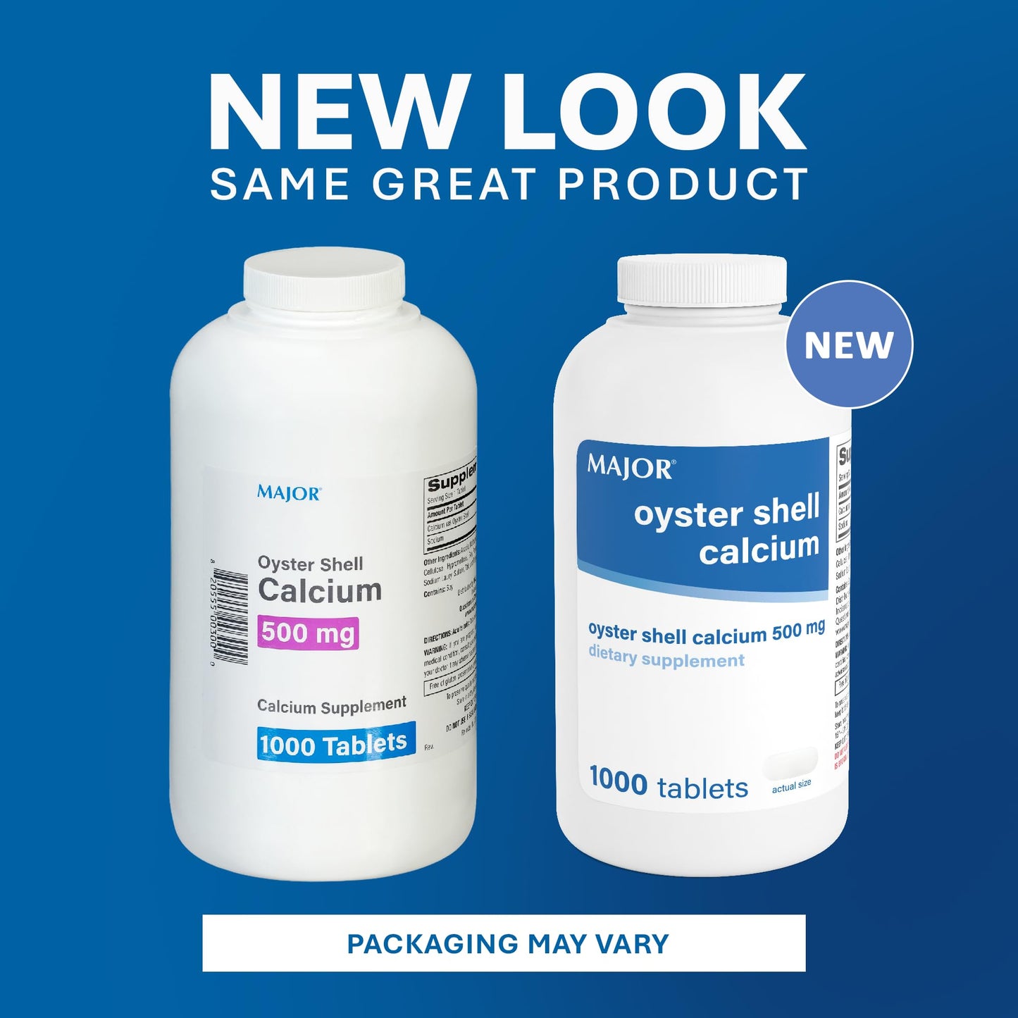MAJOR Oyster Shell Calcium 500mg Tablets, 1000 Count